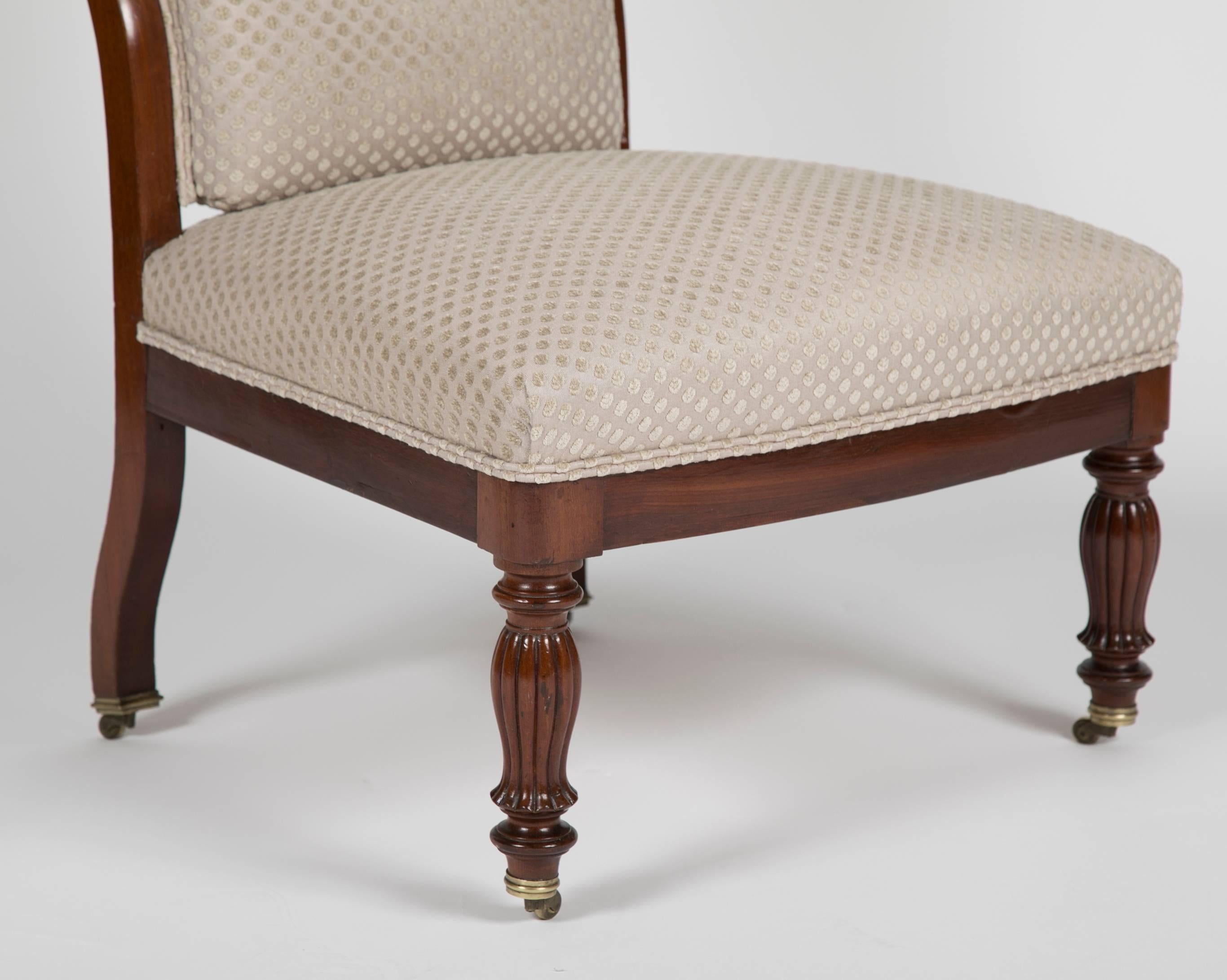Matched Pair of Early Louis Philippe Mahogany Chauffeufes/Slipper Chairs For Sale 2