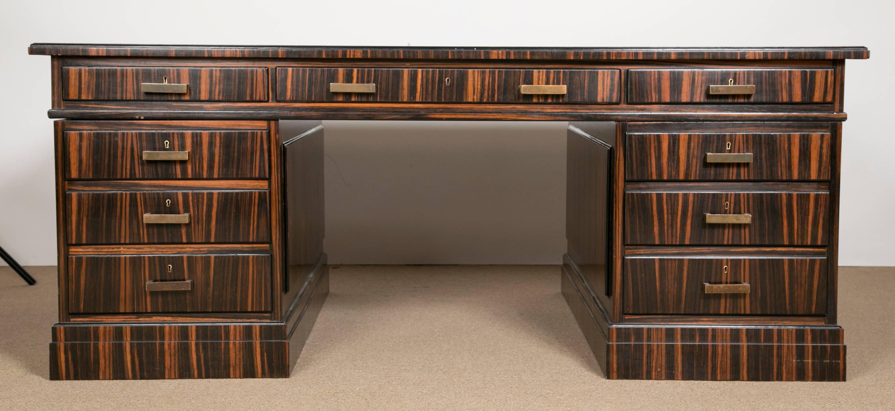 English Macassar Ebony Pedestal Desk by Waring & Gillow 