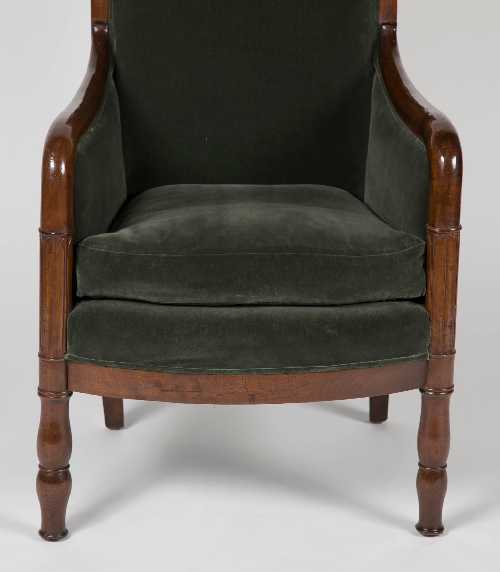 Mahogany Directoire Bergère in Velvet Upholstered