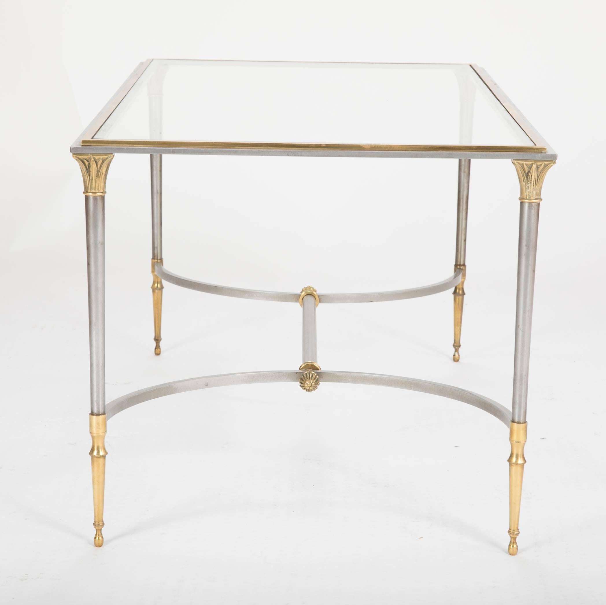 French Maison Charles Steel and Gilt Bronze Coffee Table in the Maison Jansen Taste