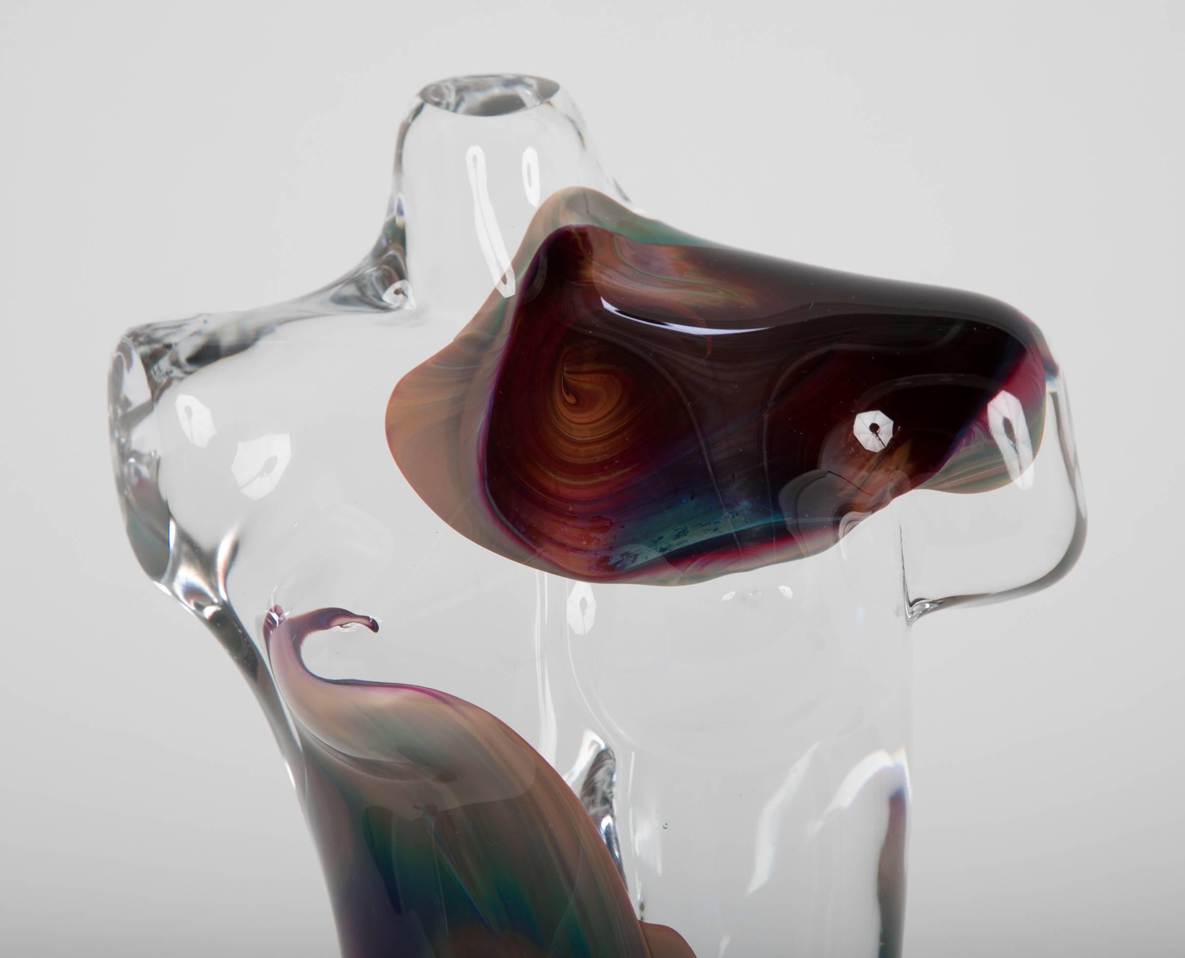 Sculpture en verre Murano Calcedonia, signée Dino Rosin. Intitulé : 