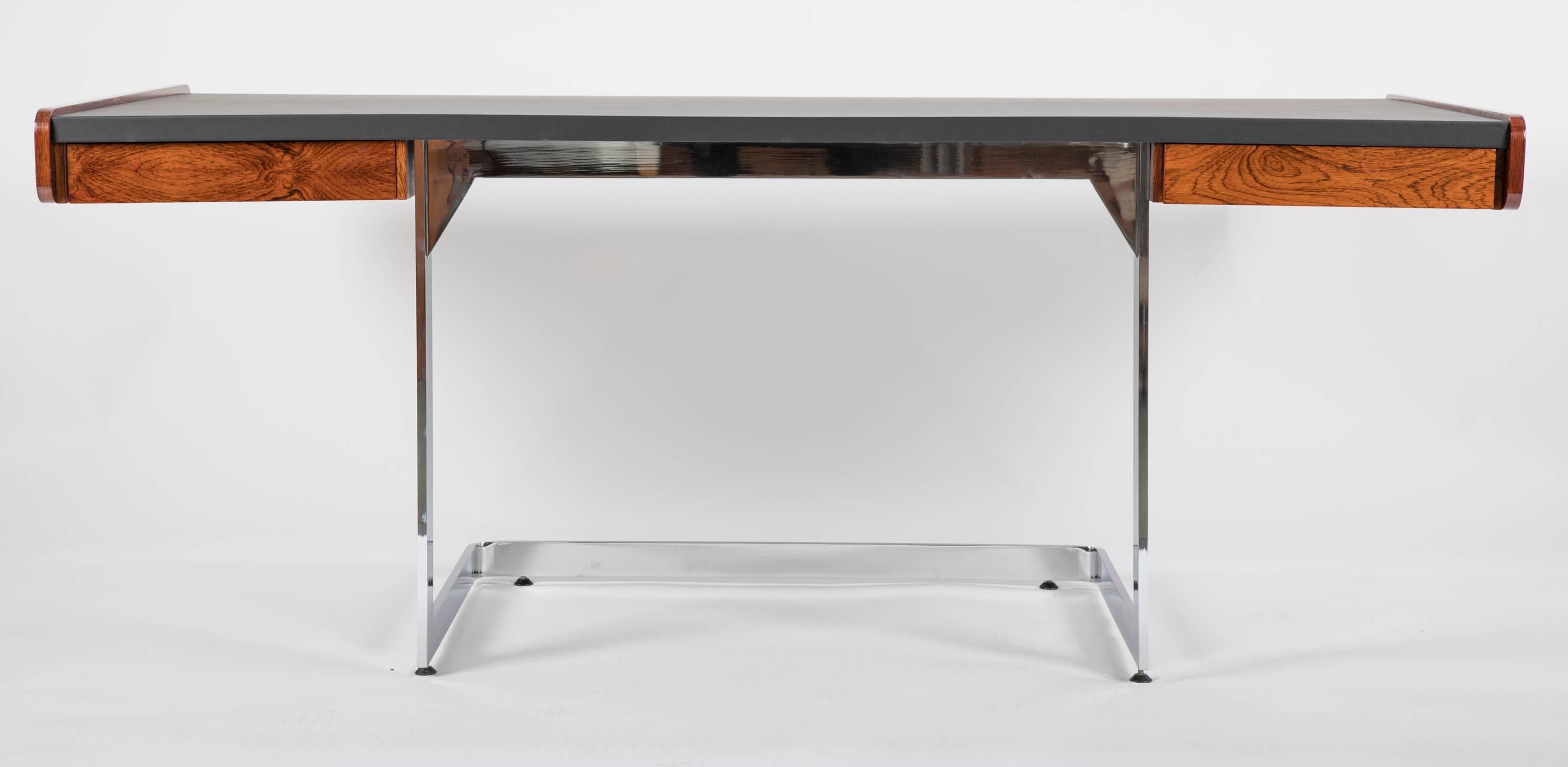 Mid-Century Modern Rosewood Desk on Floating Chrome Base by Ste. Marie Laurent