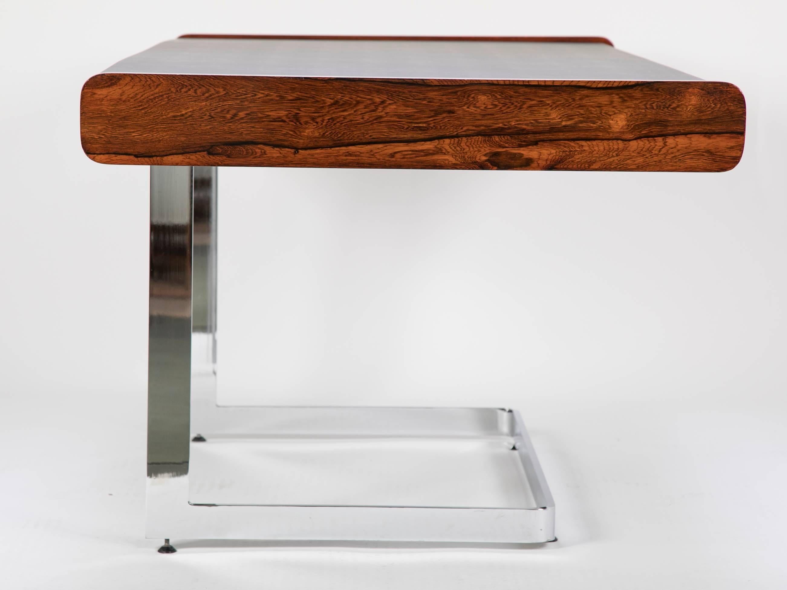 20th Century Rosewood Desk on Floating Chrome Base by Ste. Marie Laurent