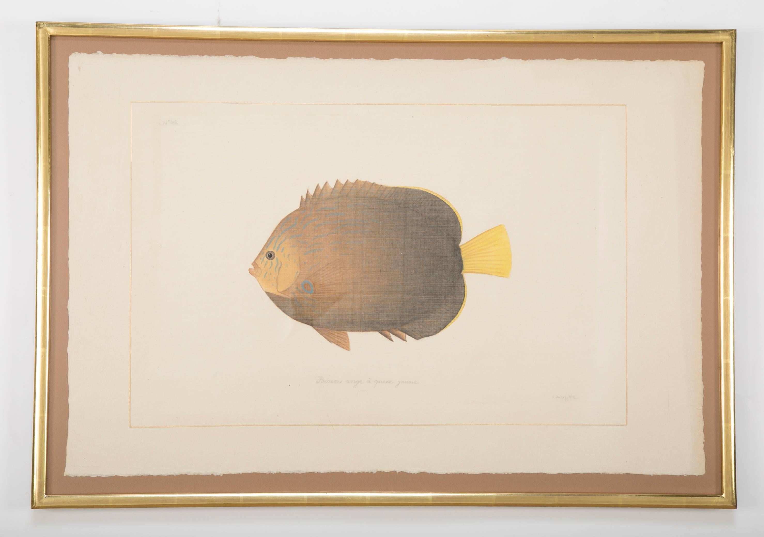 La Roche Laffitte Hand-Painted Fish on Silk For Sale 1