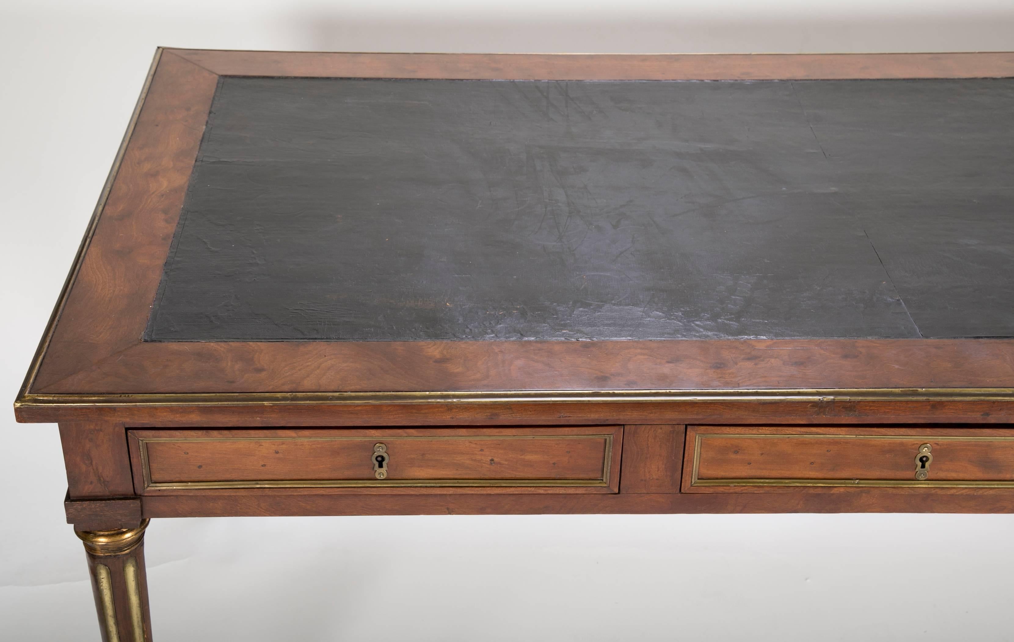 Louis XIV Large Louis XVI Leather Top Bronze Mounted Mahogany Writing Table Desk