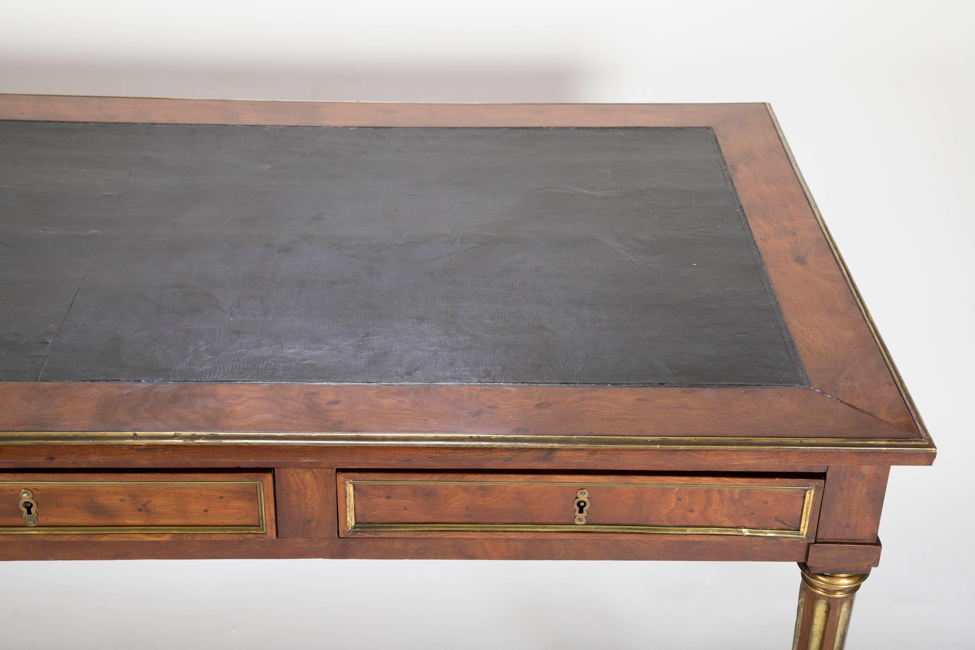 French Large Louis XVI Leather Top Bronze Mounted Mahogany Writing Table Desk