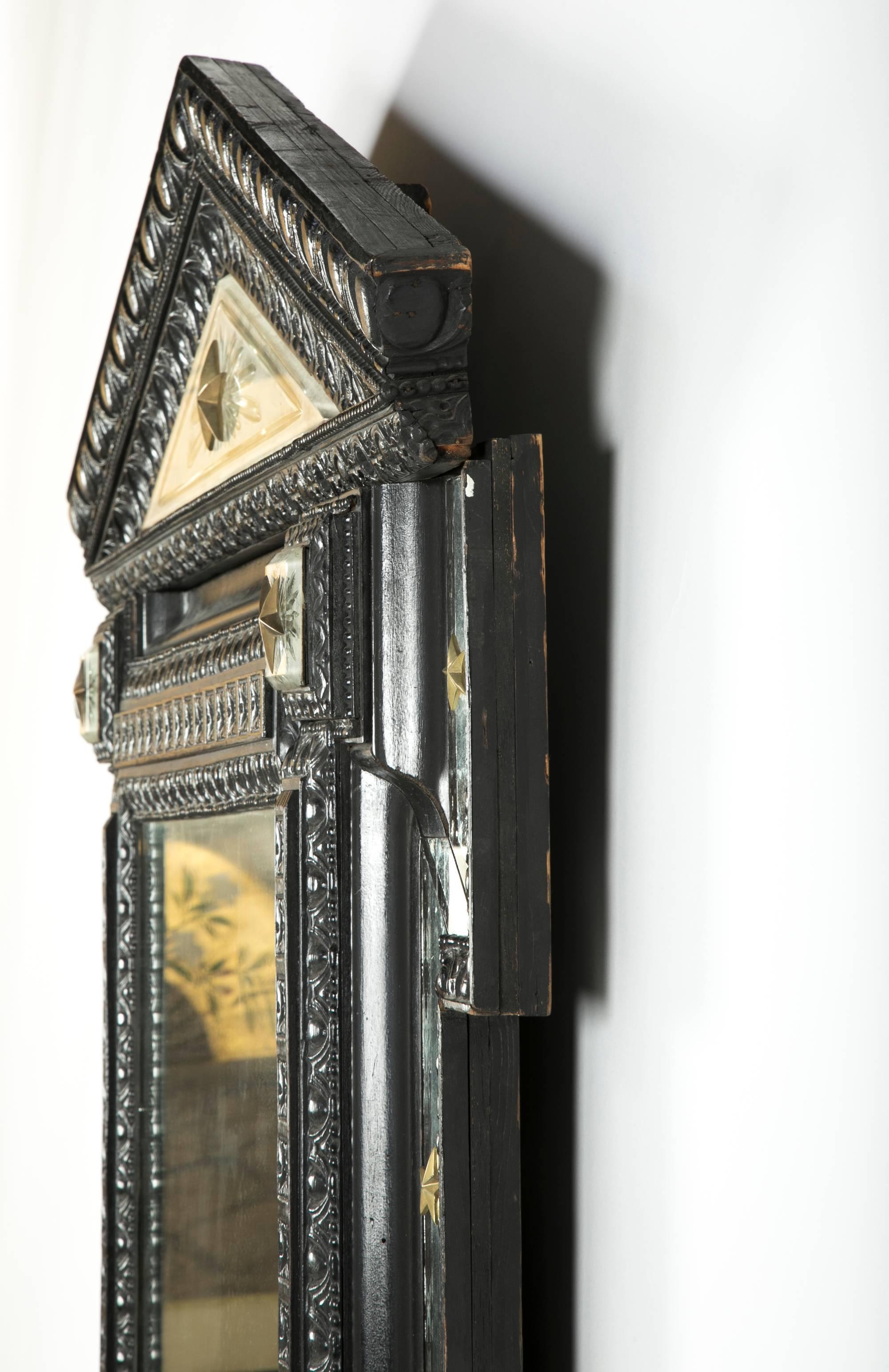 Baroque 19th Century Ebonized Flemish and Cut-Glass Mirror For Sale