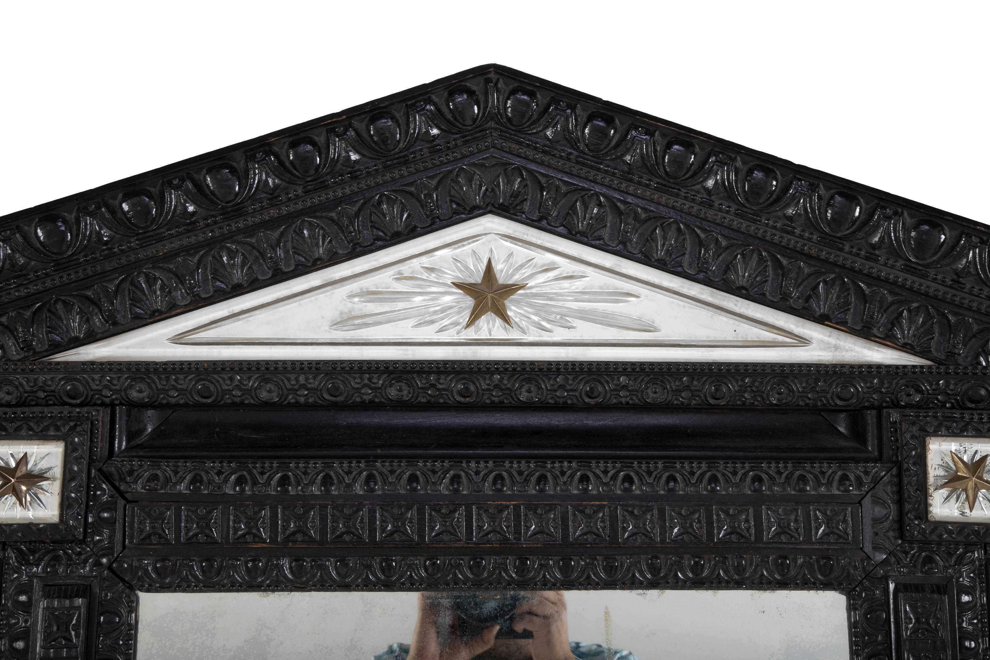 Belge Miroir flamand et verre taillé en ébène du XIXe siècle en vente