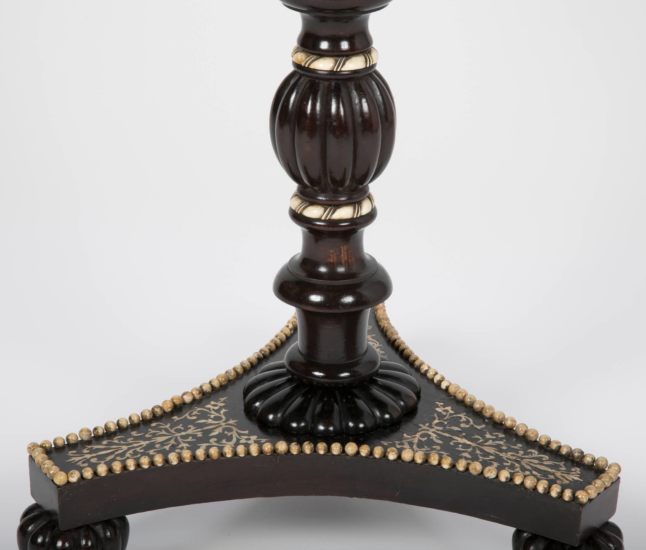 English Regency Ebonized Wood and Bone Penwork Side Table 1