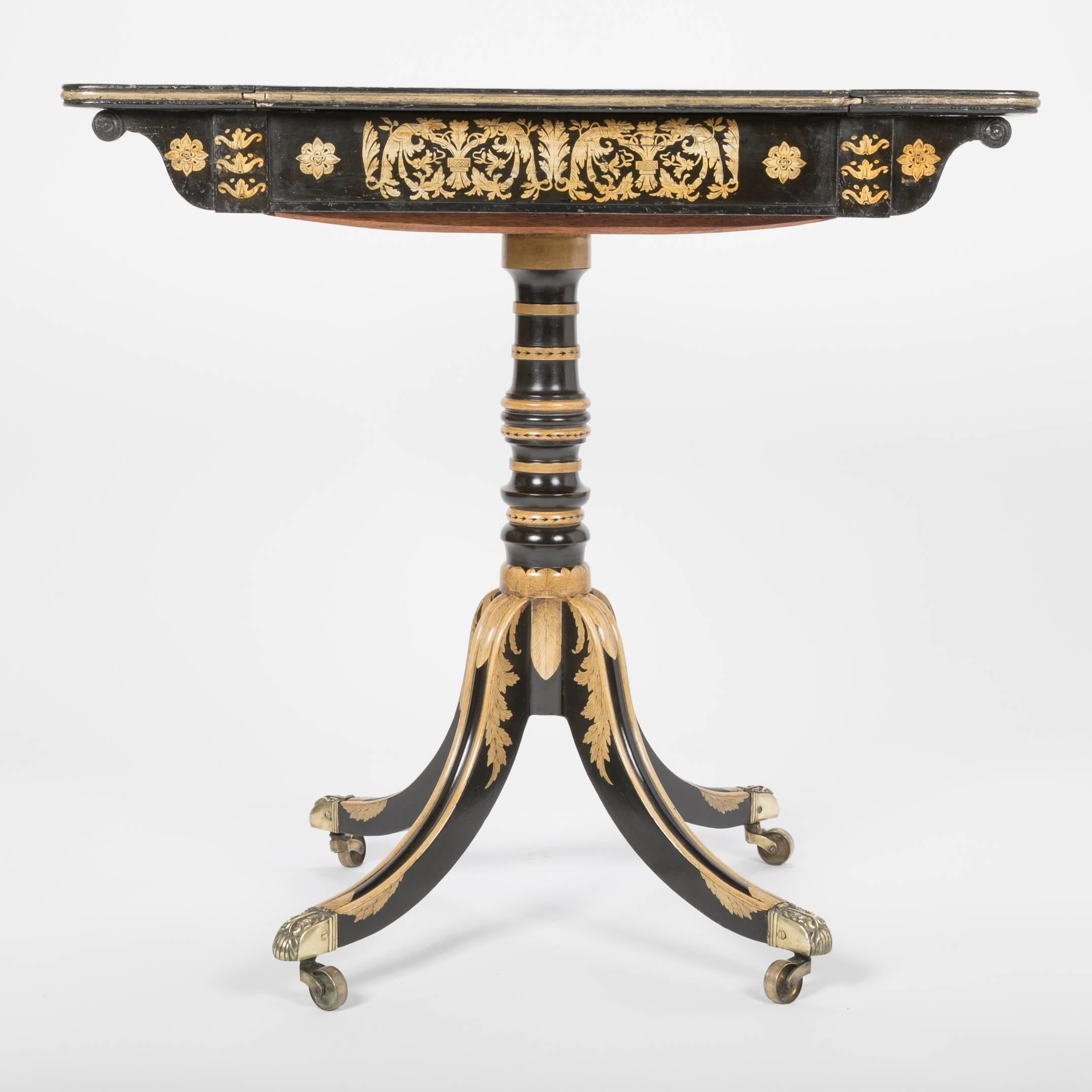 English Regency Penwork Games Table In Good Condition For Sale In Stamford, CT