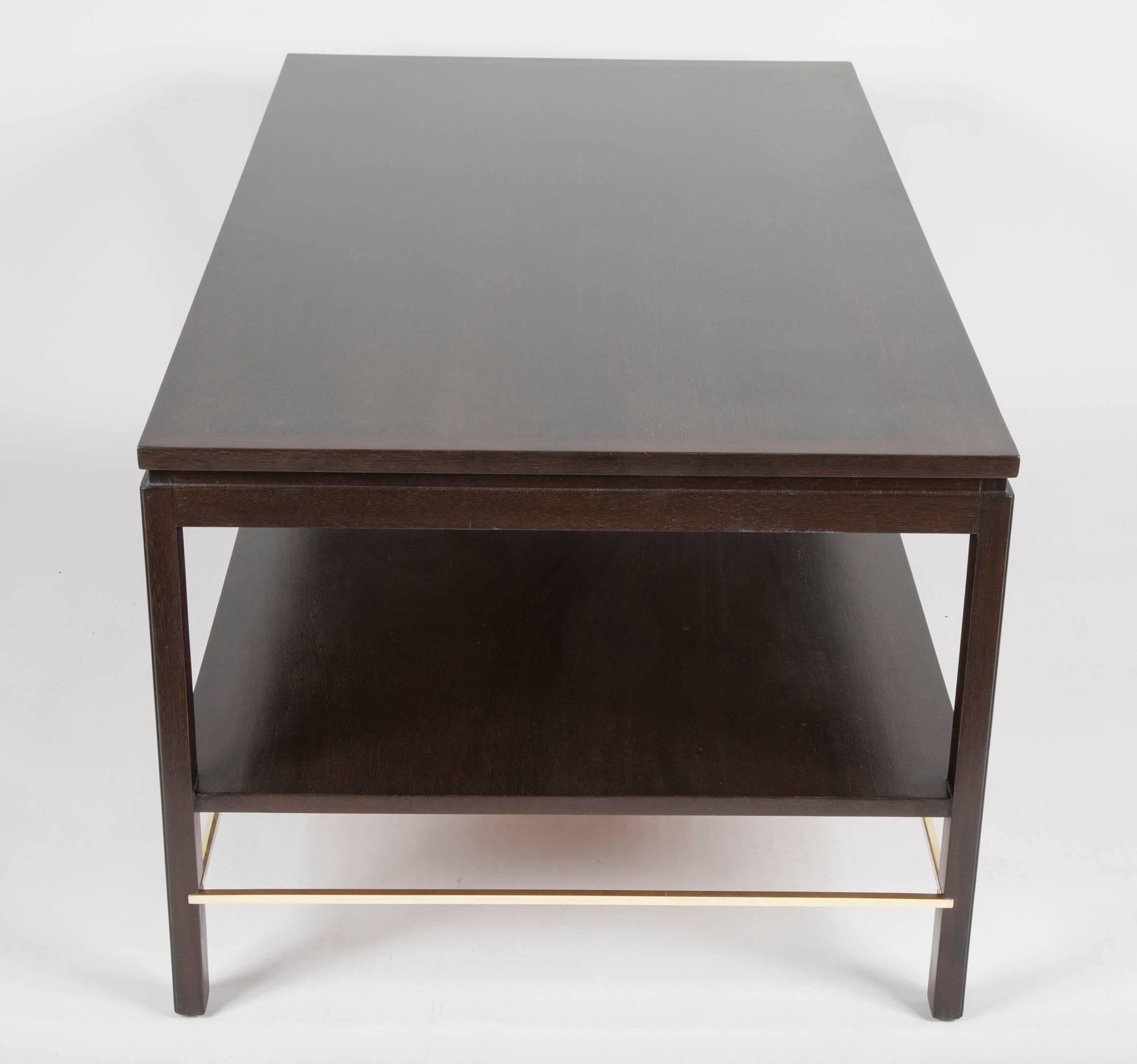 Custom Edward Wormley for Dunbar Mahogany Library Table with Brass Stretcher In Good Condition For Sale In Stamford, CT