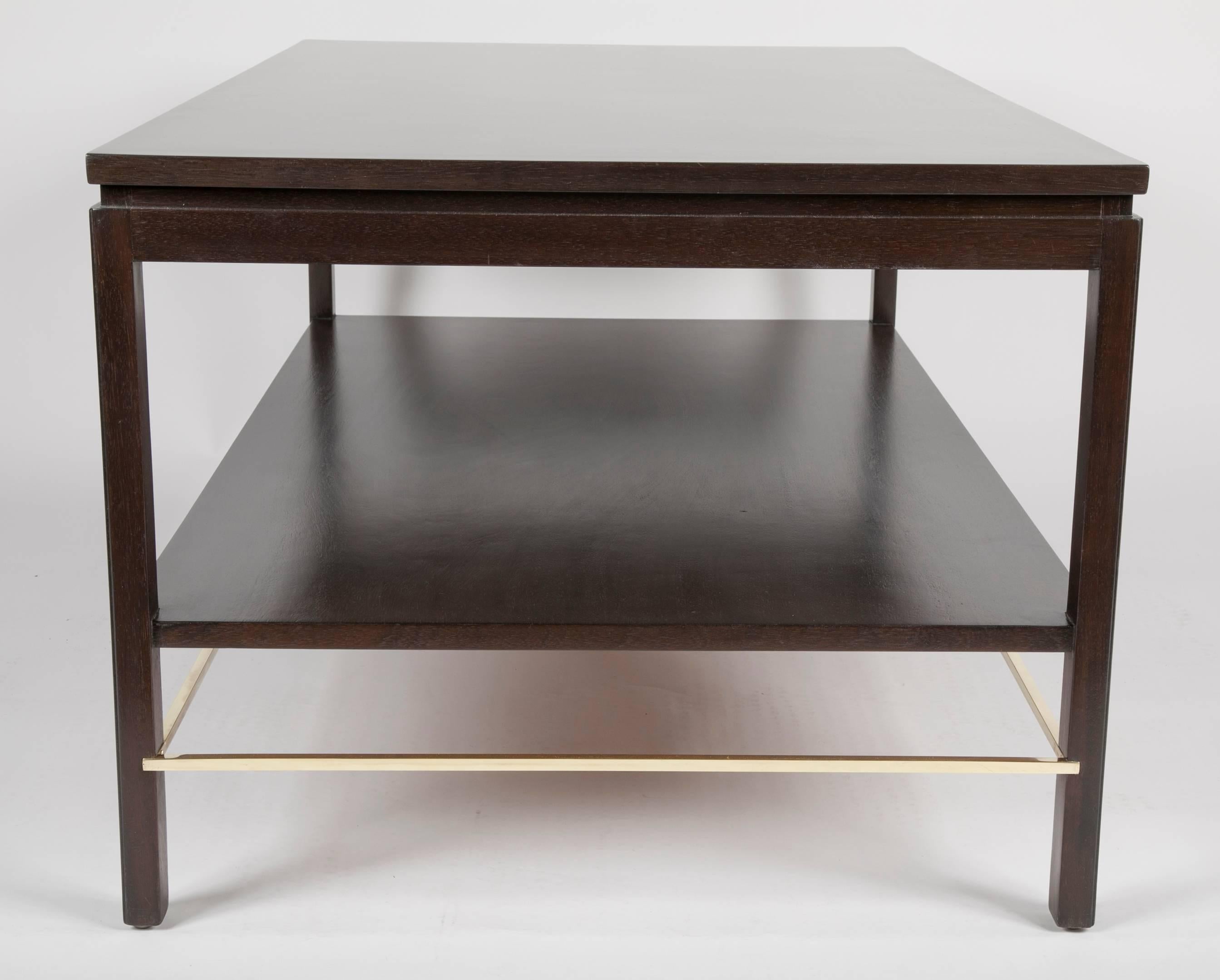 20th Century Custom Edward Wormley for Dunbar Mahogany Library Table with Brass Stretcher For Sale