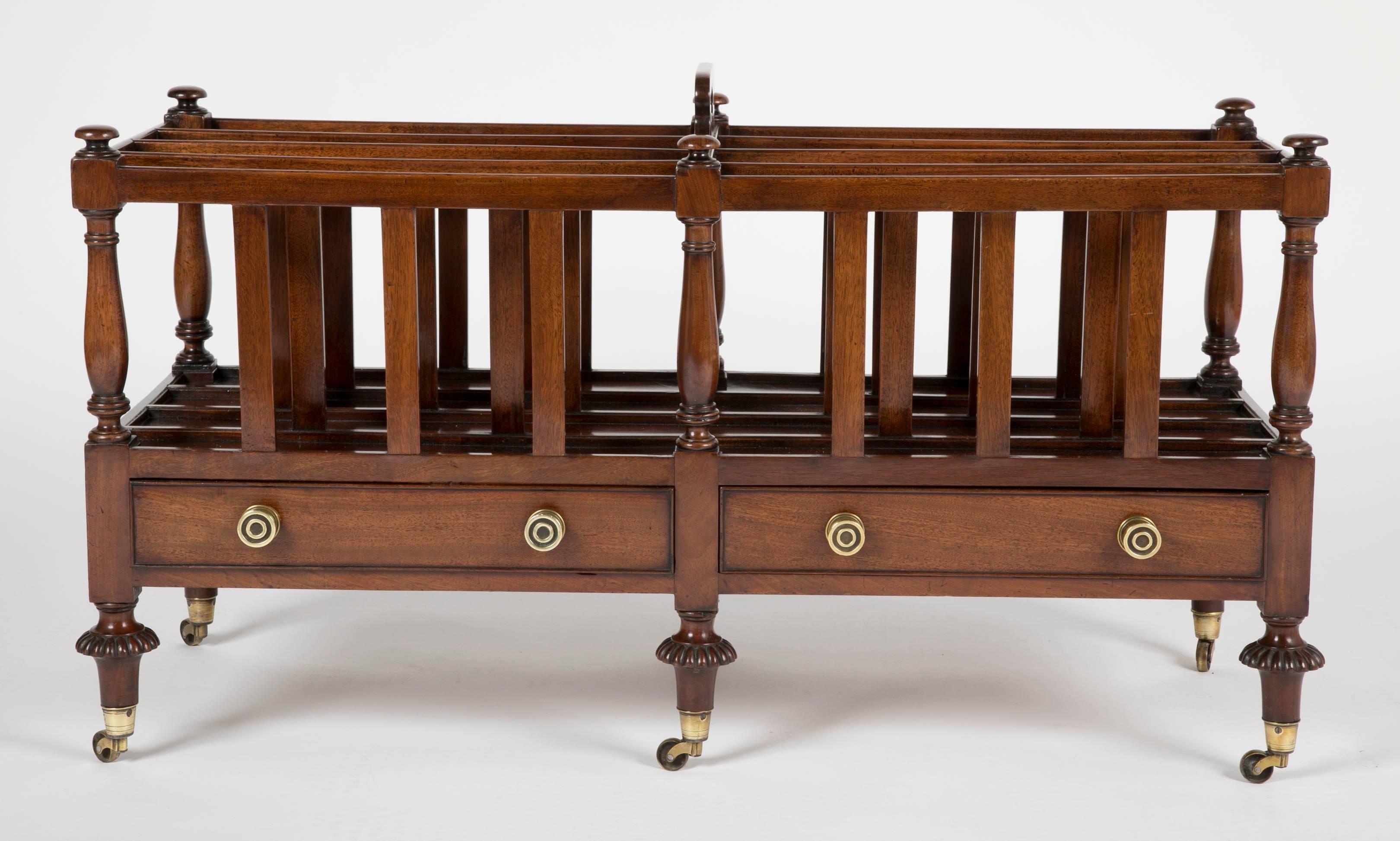 English Regency Mahogany Double Canterbury with Two Drawers In Good Condition In Stamford, CT