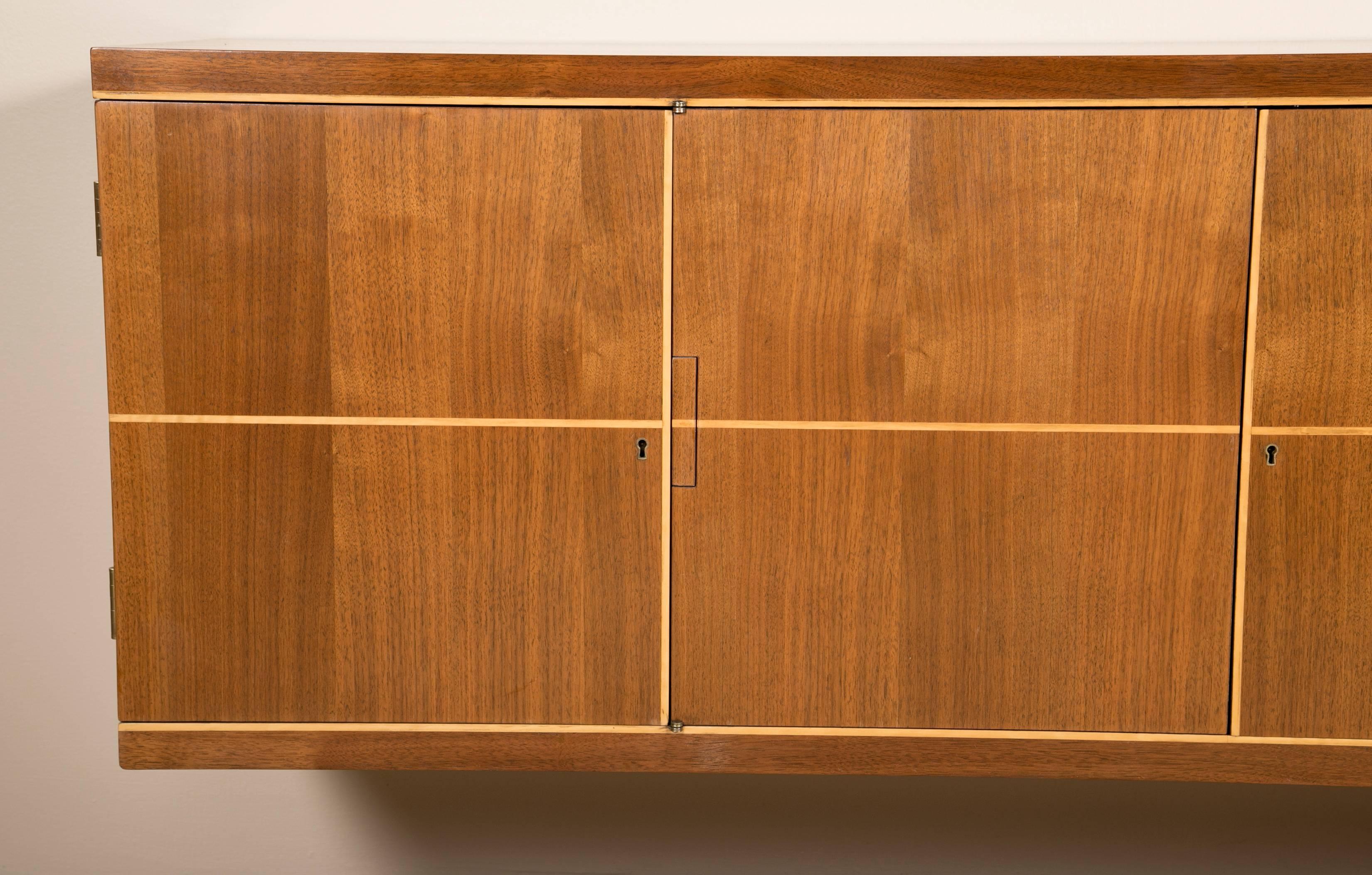 American Tommi Parzinger Design Four-Section Walnut Credenza