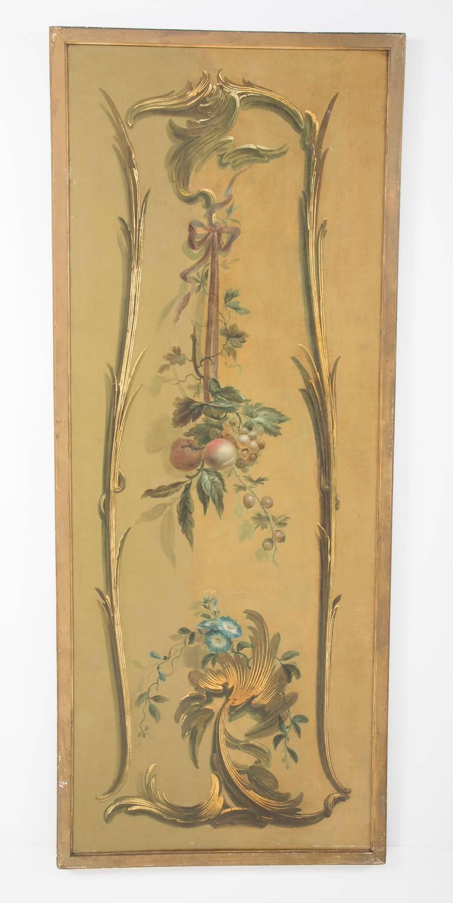 Canvas French Set of Four Large Chinoiserie Painted Panels