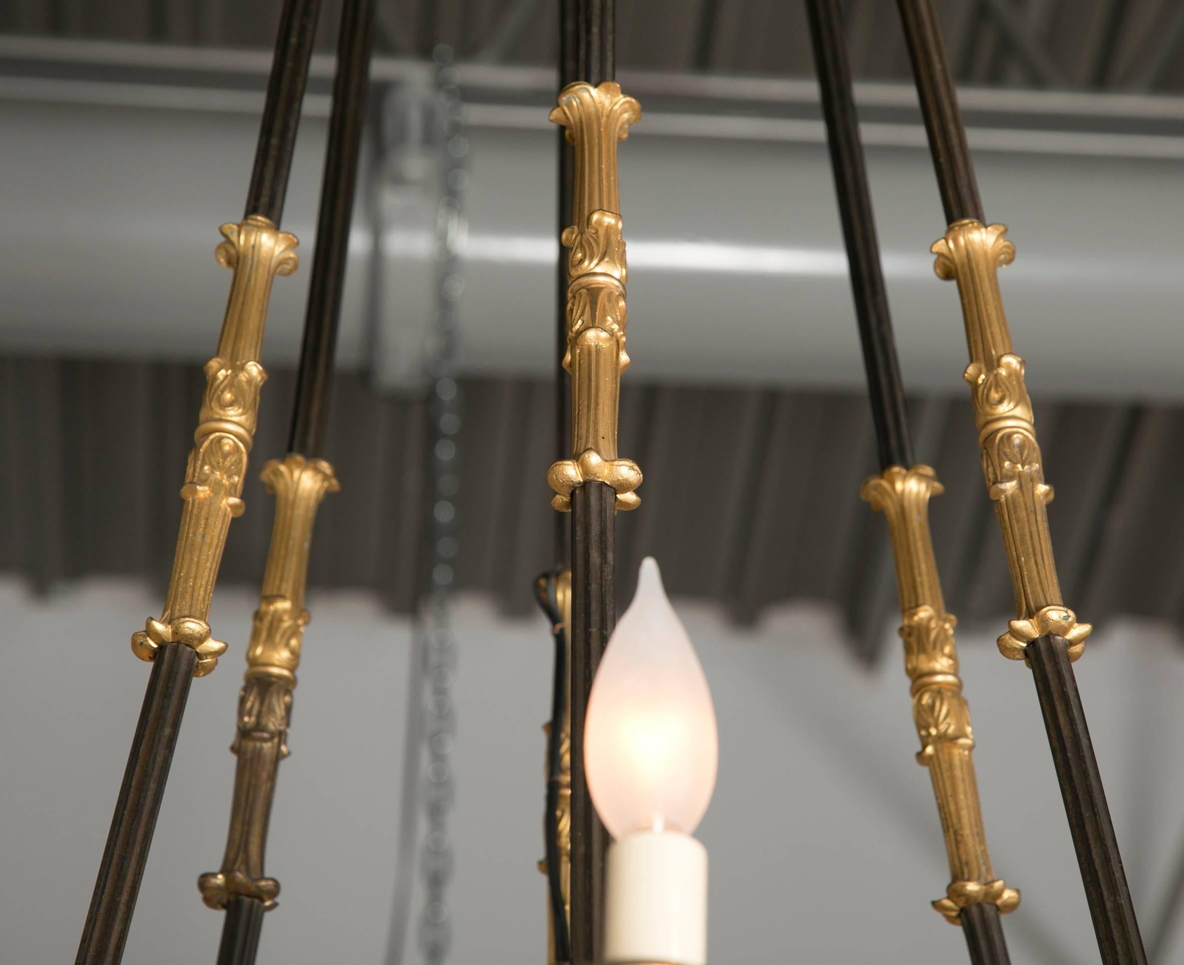 19th Century Palatial D'Ore and Patinated Bronze Napoleonic Twelve-Light Chandelier For Sale