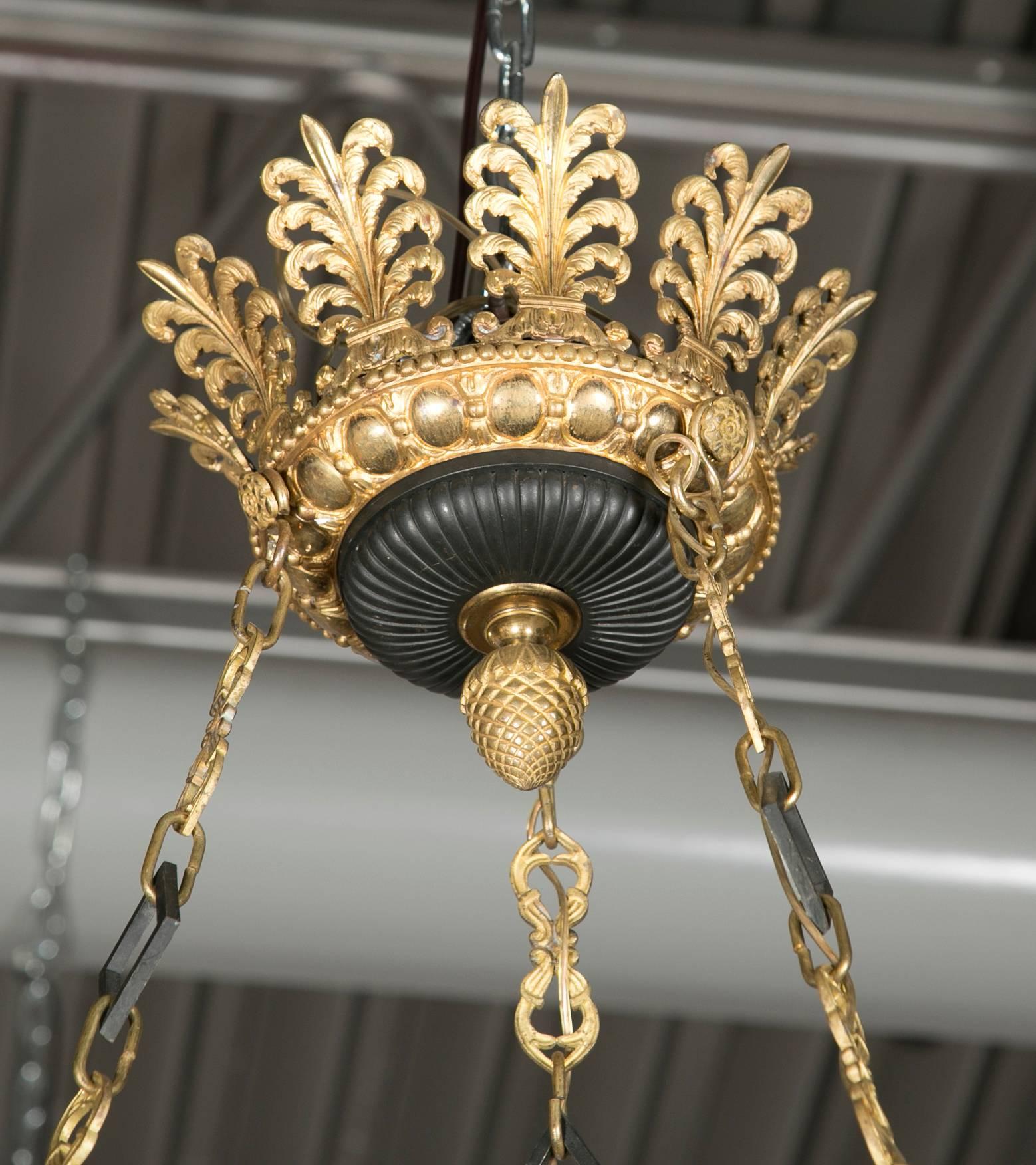 Early 19th Century French D'ore Gilt and Patinated Bronze Nine-Light Chandelier For Sale