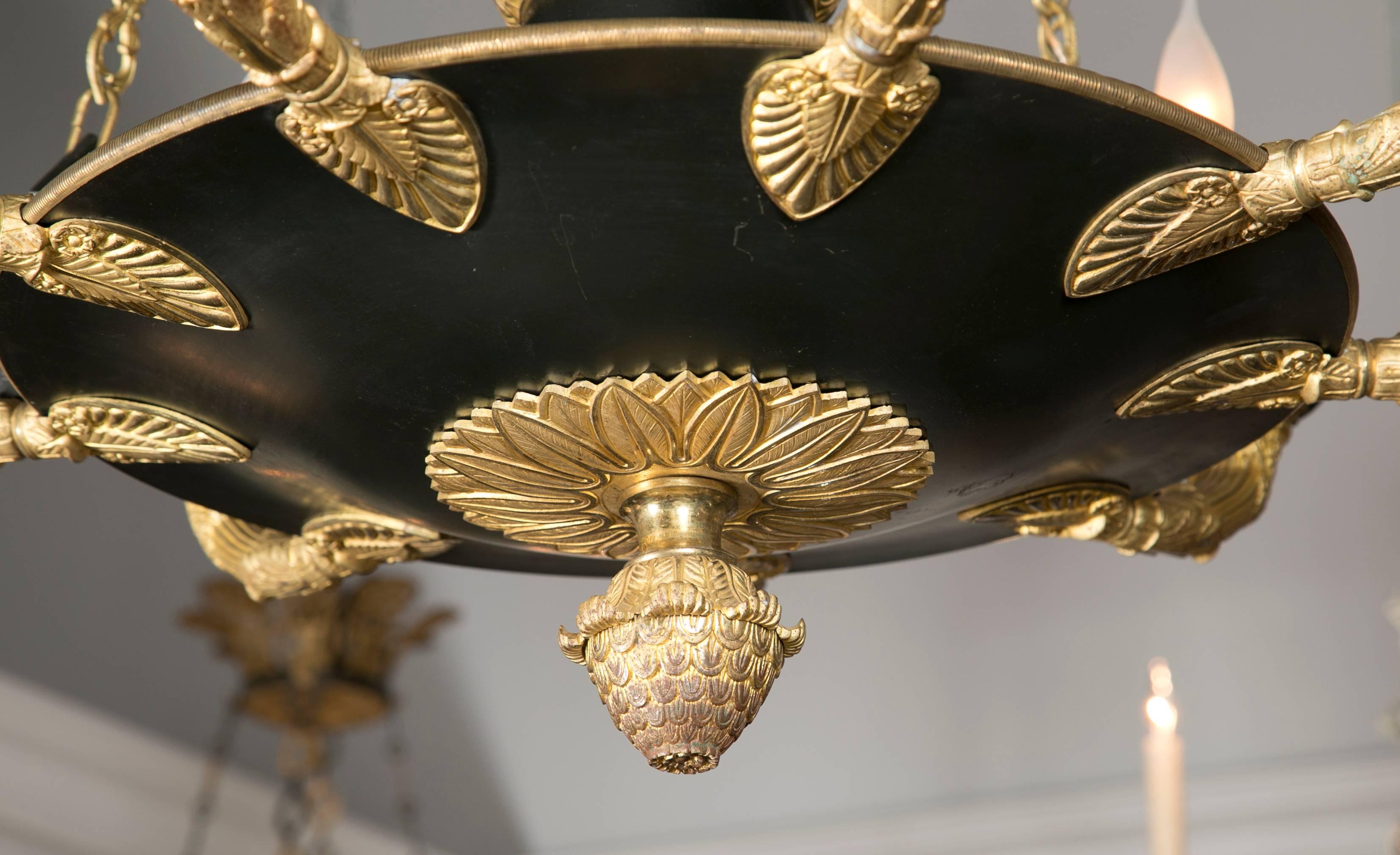 Napoleon III French D'ore Gilt and Patinated Bronze Nine-Light Chandelier For Sale
