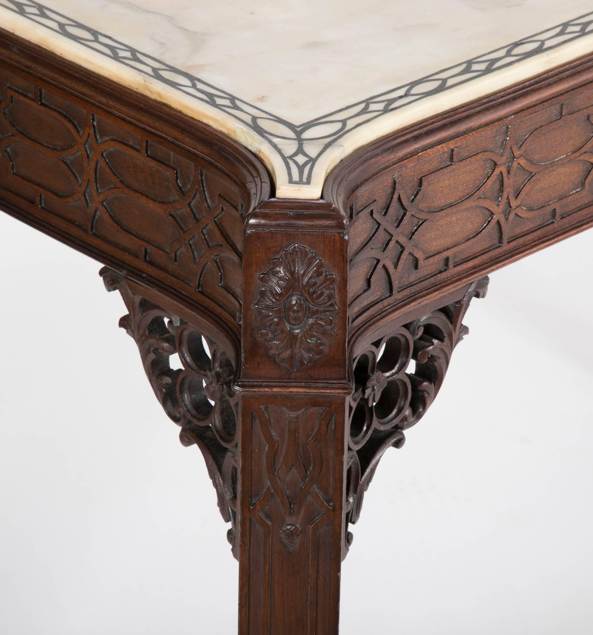 19th Century English Chippendale Style Marble-Top Console