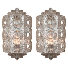 Pair of Lalique "Seville" Frosted Glass Sconces