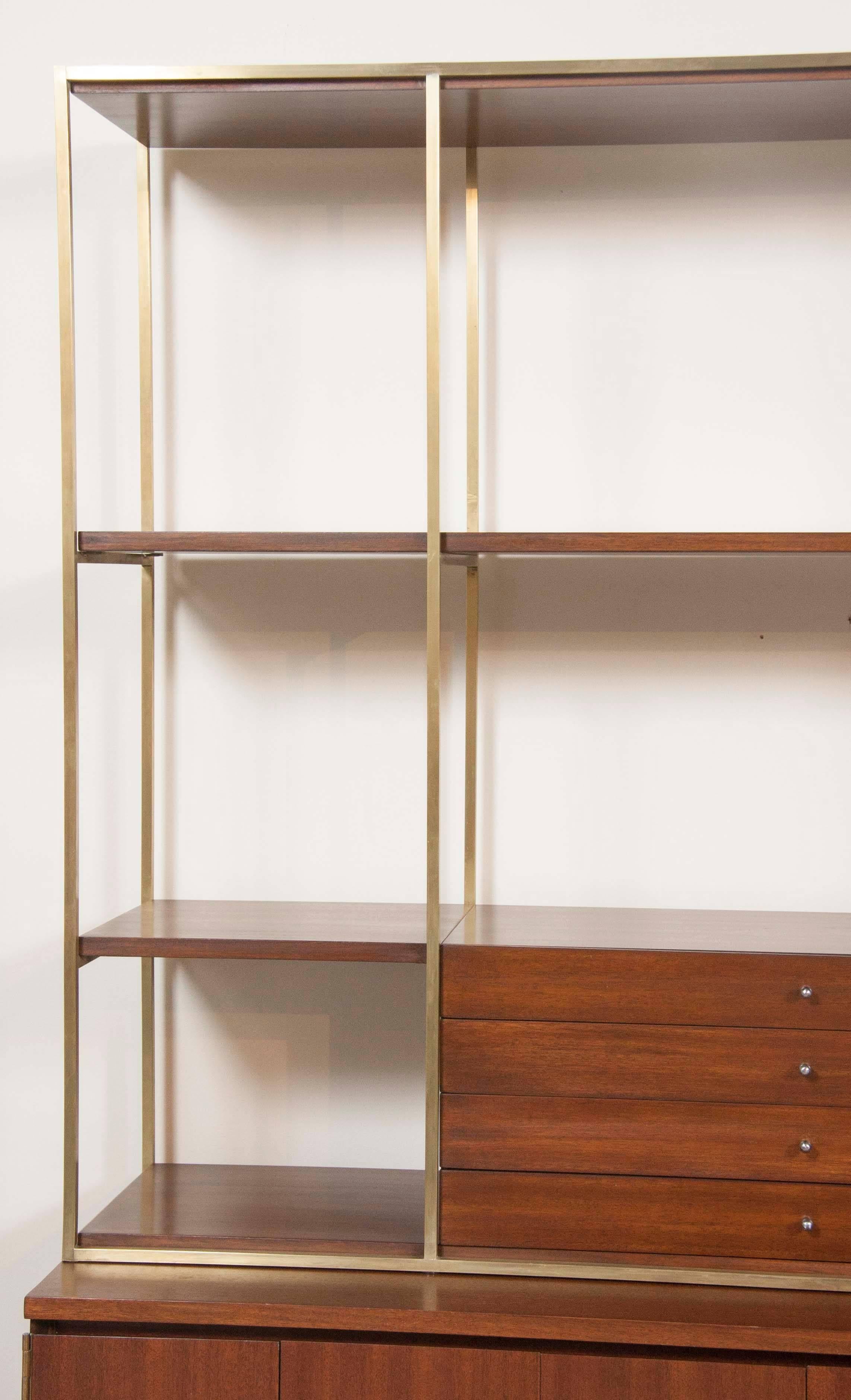 A Paul McCobb Walnut And Brass Bookcase Produced By Calvin  In Excellent Condition In Stamford, CT
