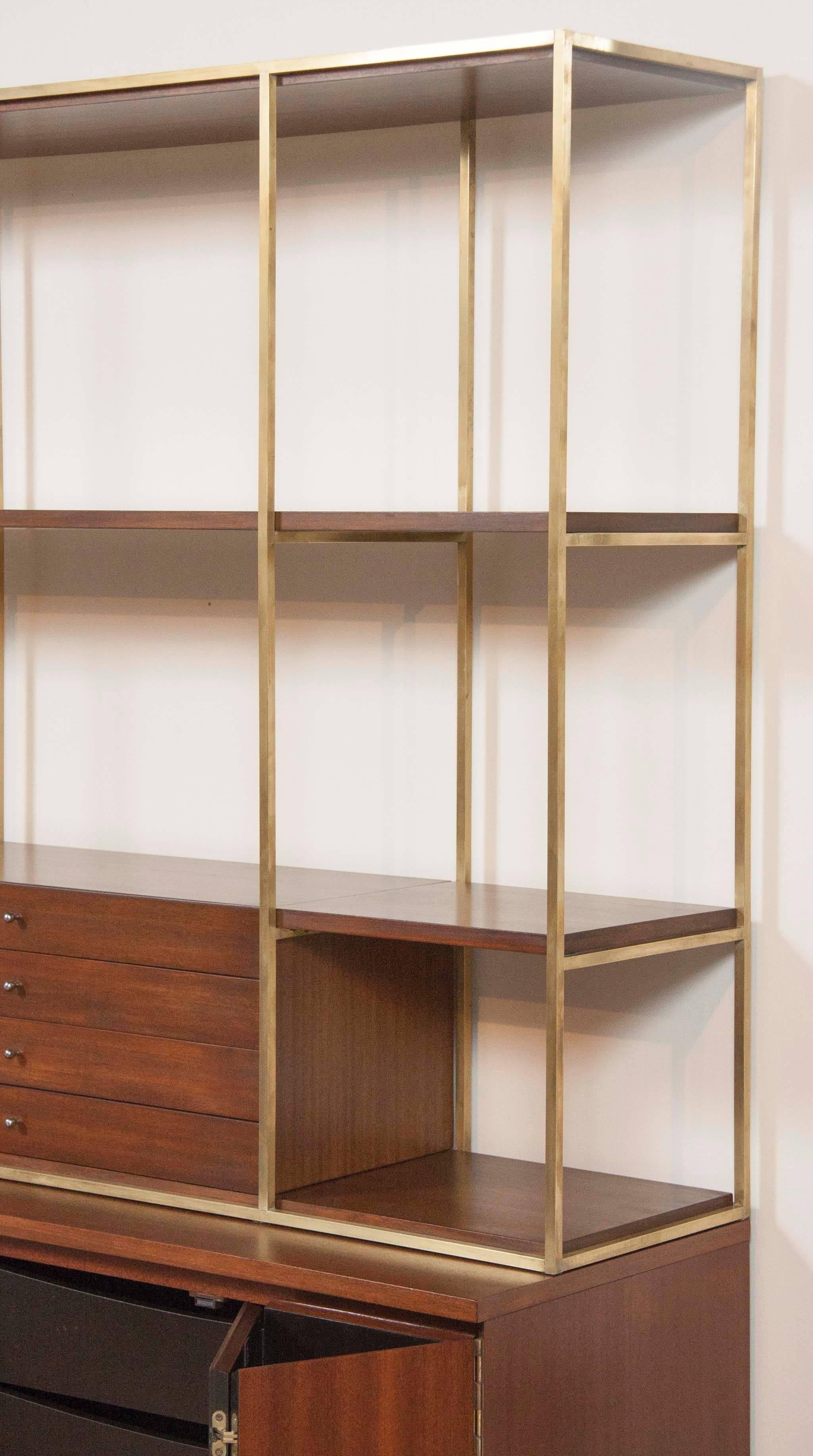 Mid-Century Modern A Paul McCobb Walnut And Brass Bookcase Produced By Calvin 