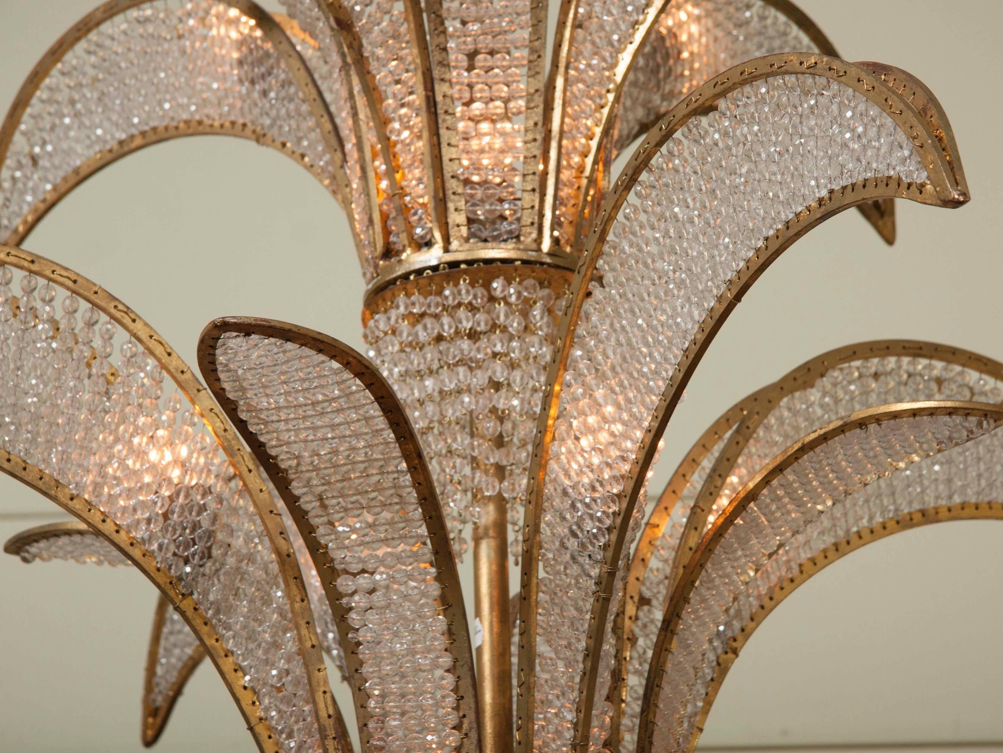 Late 20th Century Gilt Metal and Crystal Bead Chandelier