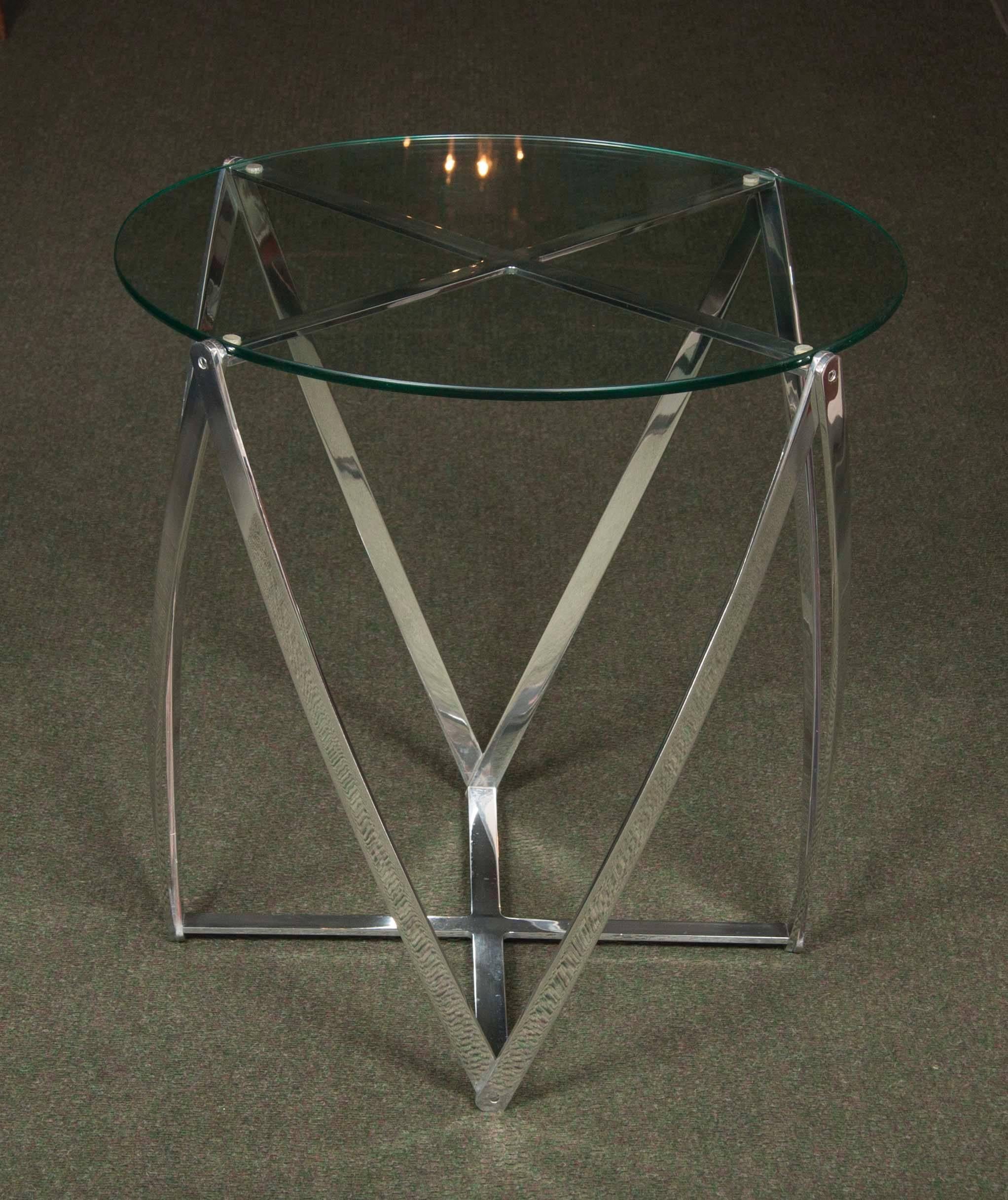 A John Vesey Aluminum & Glass-Top Round Side Table In Good Condition In Stamford, CT