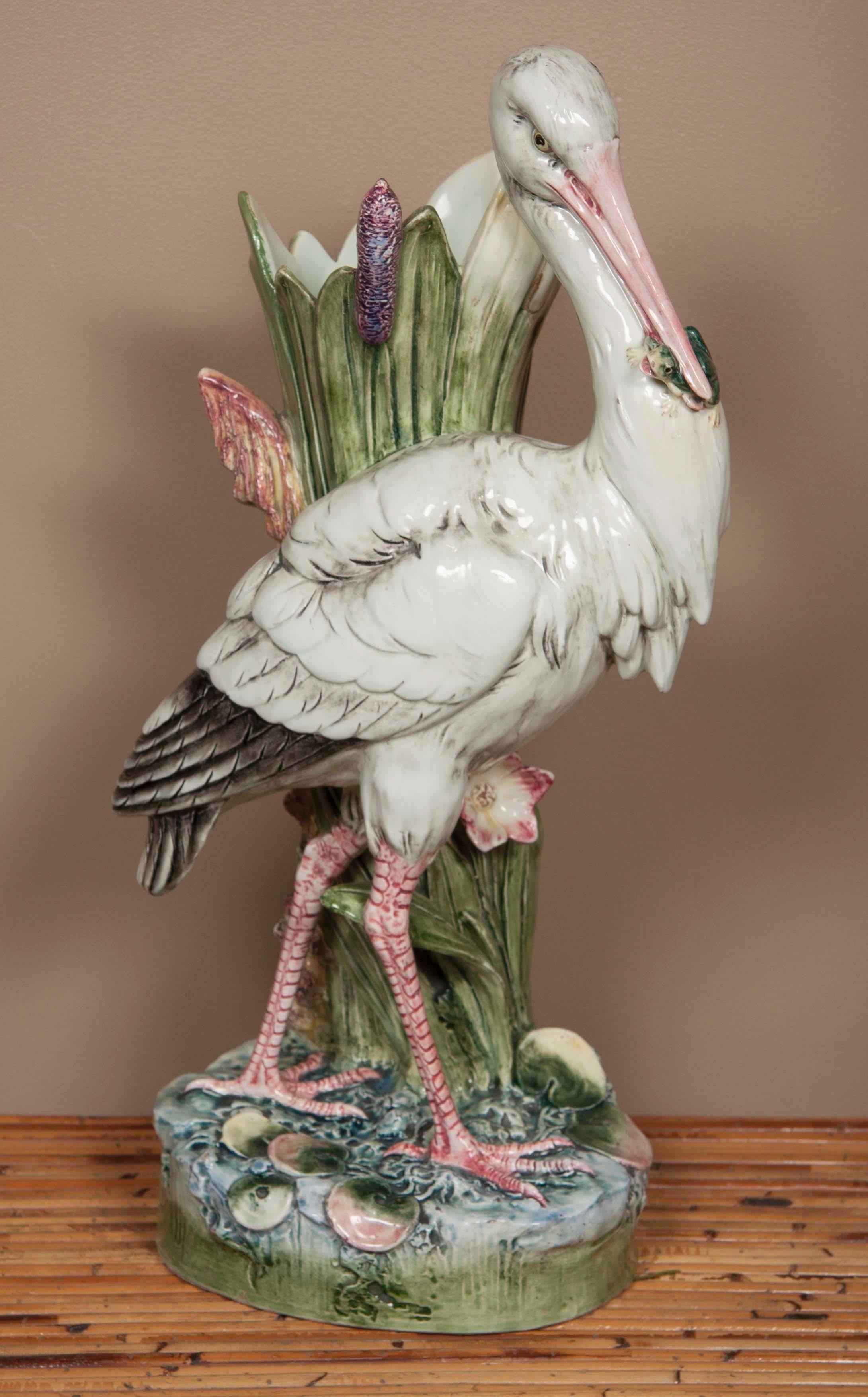 Pair of Majolica Herons  In Excellent Condition In Stamford, CT