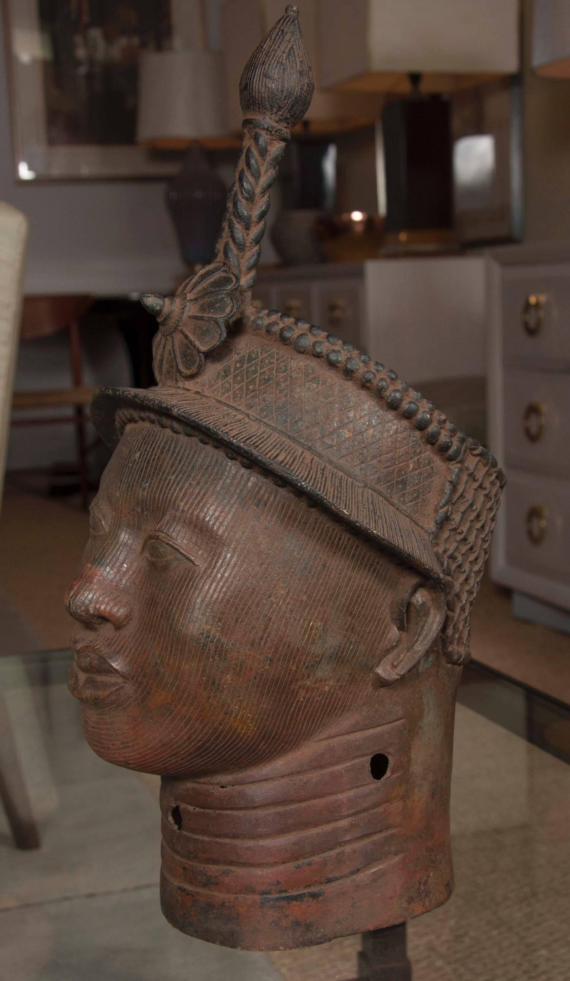 An antique cast metal bust from the Ife tribe in Nigeria.