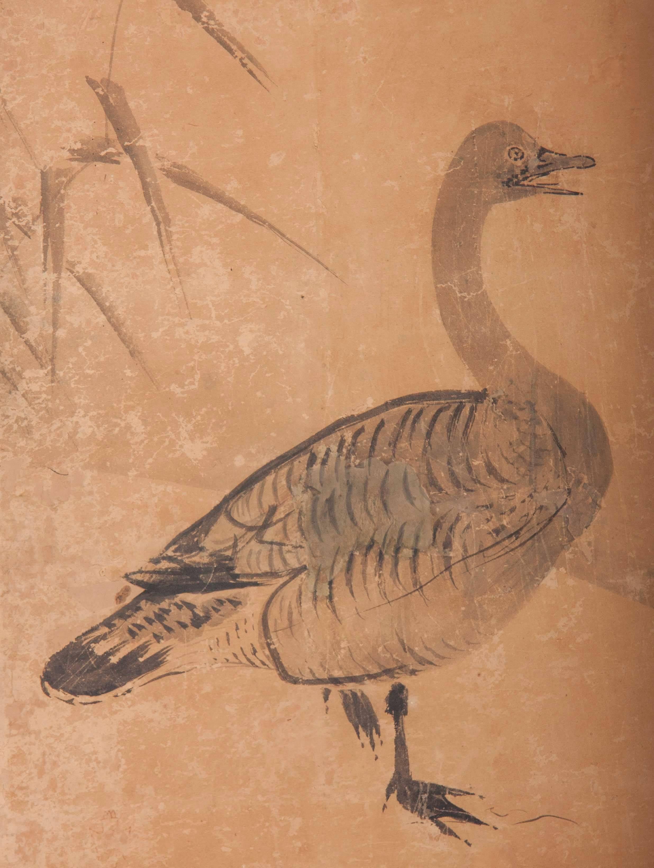 Meiji Japanese Painted Paneled Screen