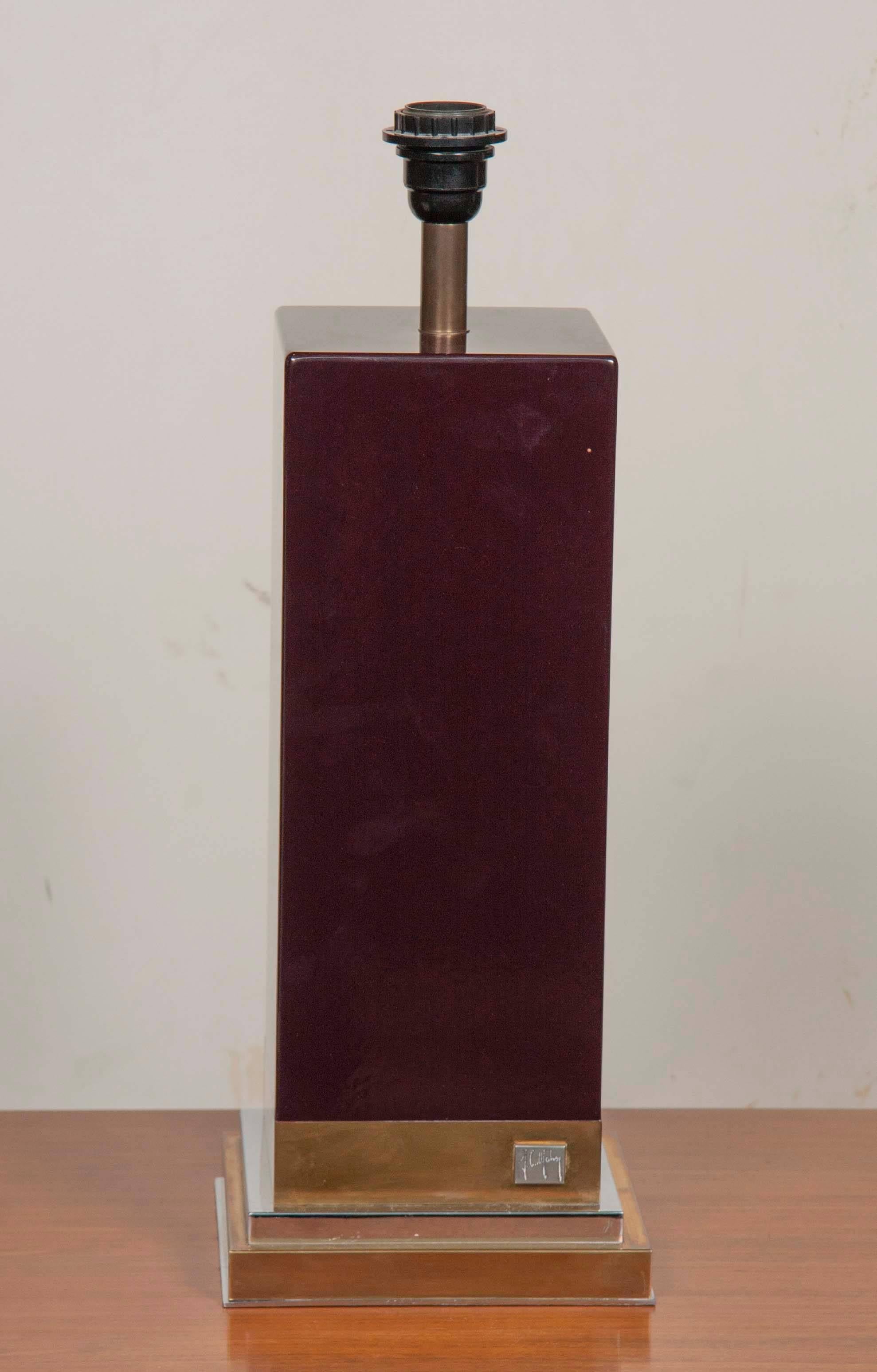 A pair of purple lacquered lamps by Jean Claude Mahey.  Marked with placard "J.C. Mahey"