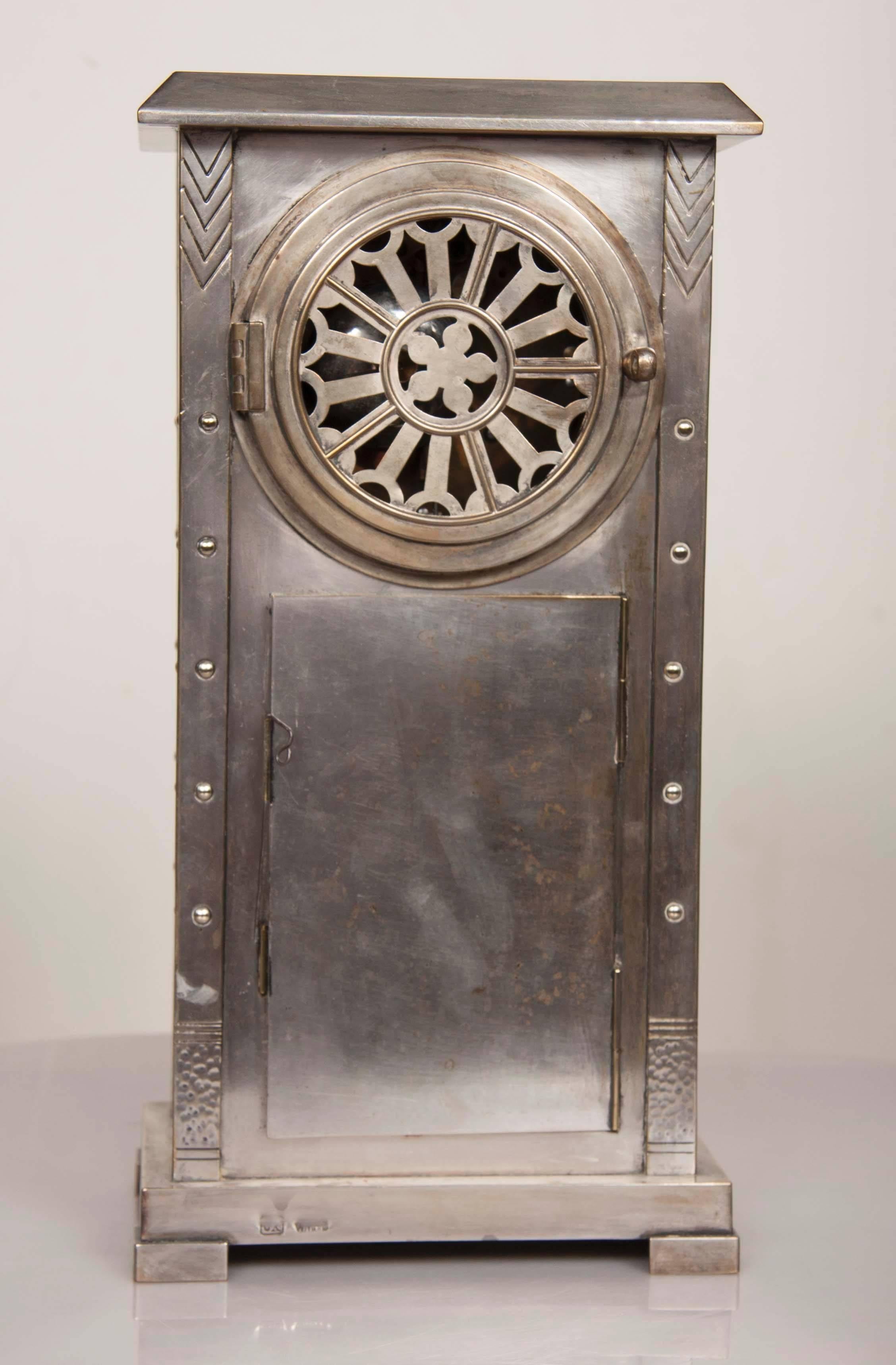 Vienna Secession A WMF silver plate over Britannia-metal case clock
