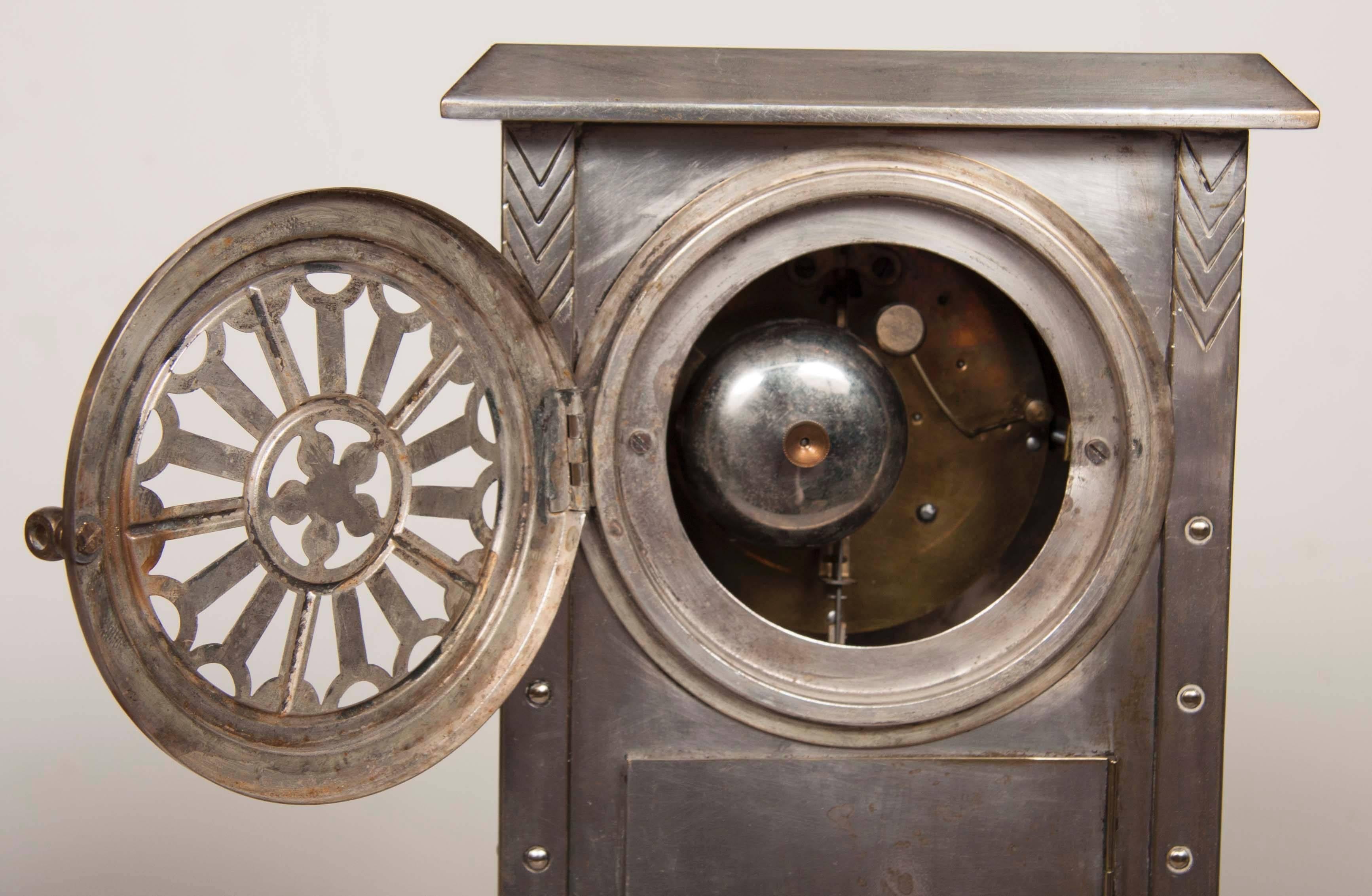 Early 20th Century A WMF silver plate over Britannia-metal case clock