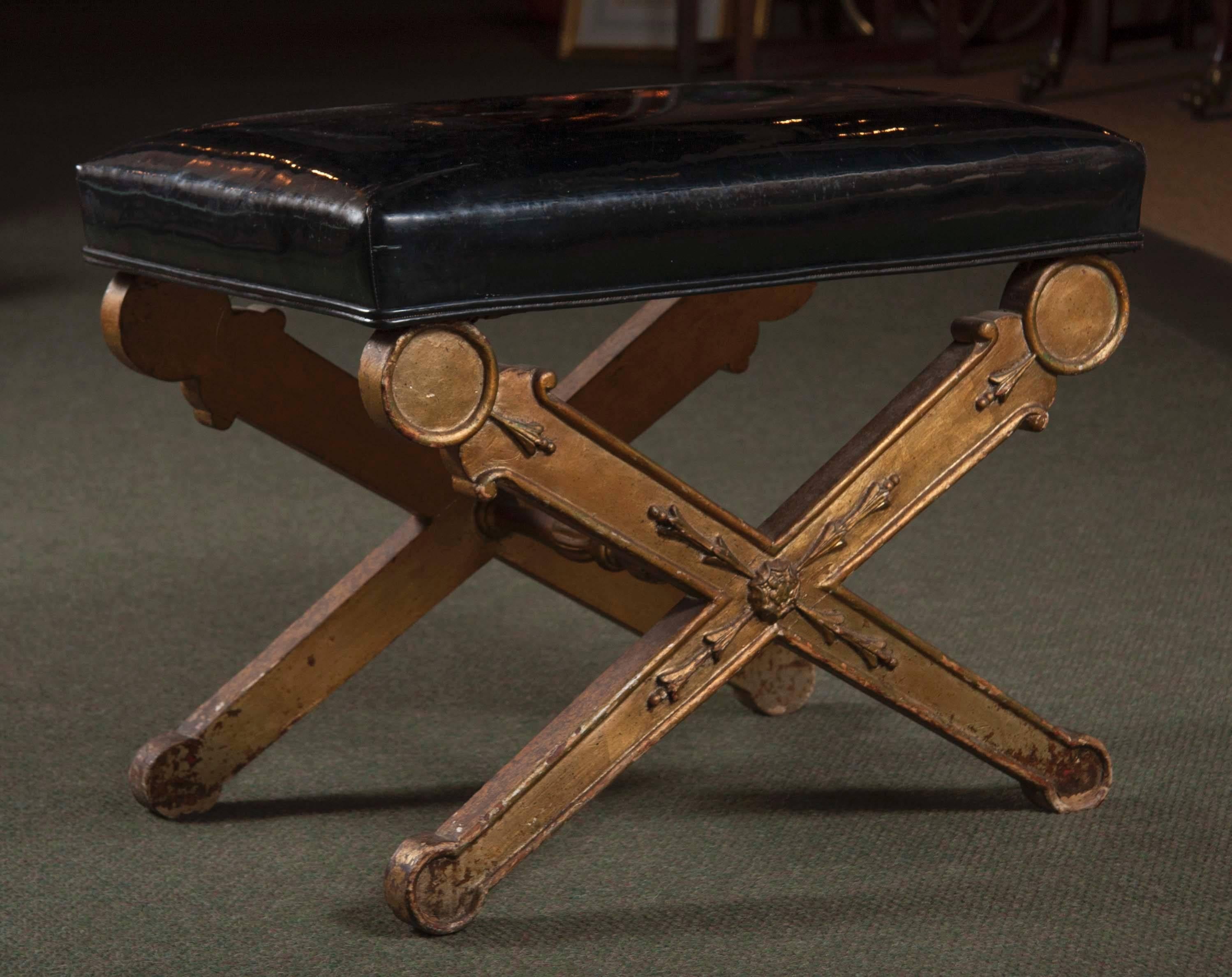 Empire Giltwood Stool with Vinyl Upholstery In Good Condition In Stamford, CT