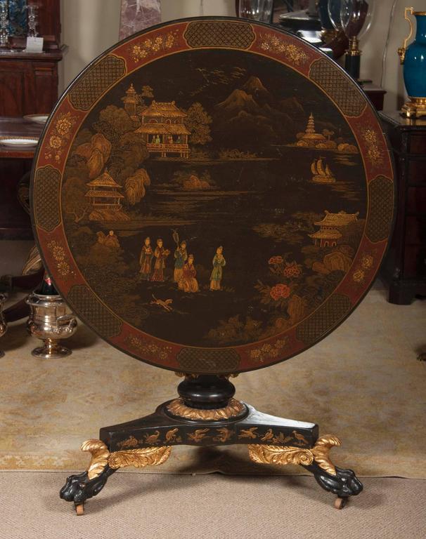 Japanned and Parcel-Gilt Regency Style Tilt-Top Table Japanned and Parcel-Gilt Regency Style Tilt-Top Table