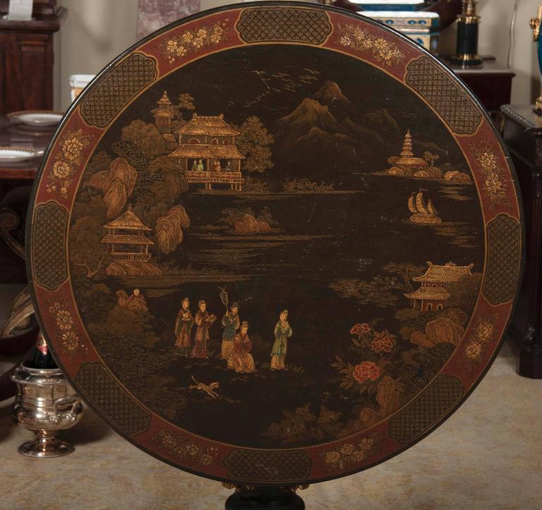 Japanned and Parcel-Gilt Regency Style Tilt-Top Table Japanned and Parcel-Gilt Regency Style Tilt-Top Table