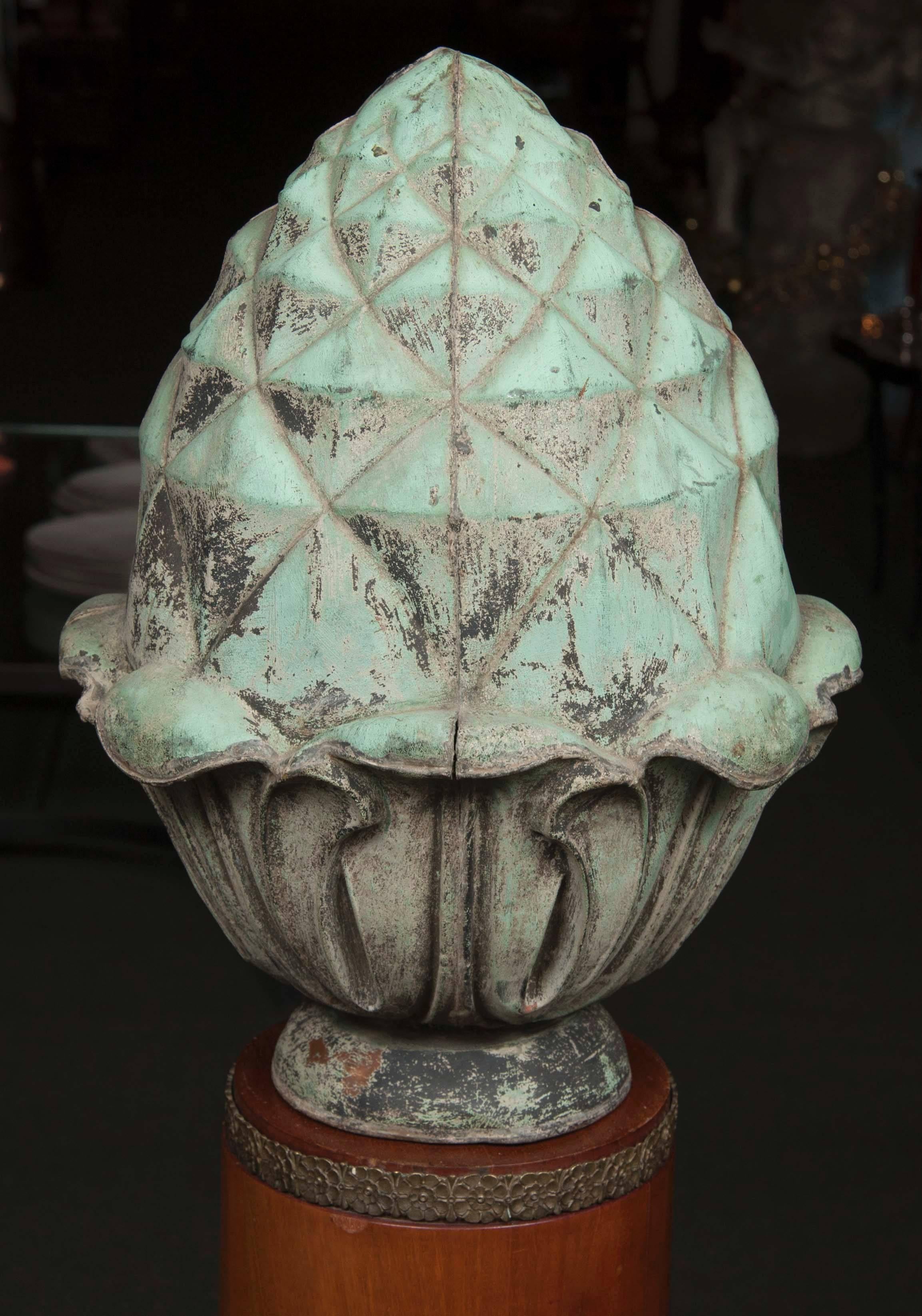 A New England molded and soldered copper architectural finial in form of a pineapple.