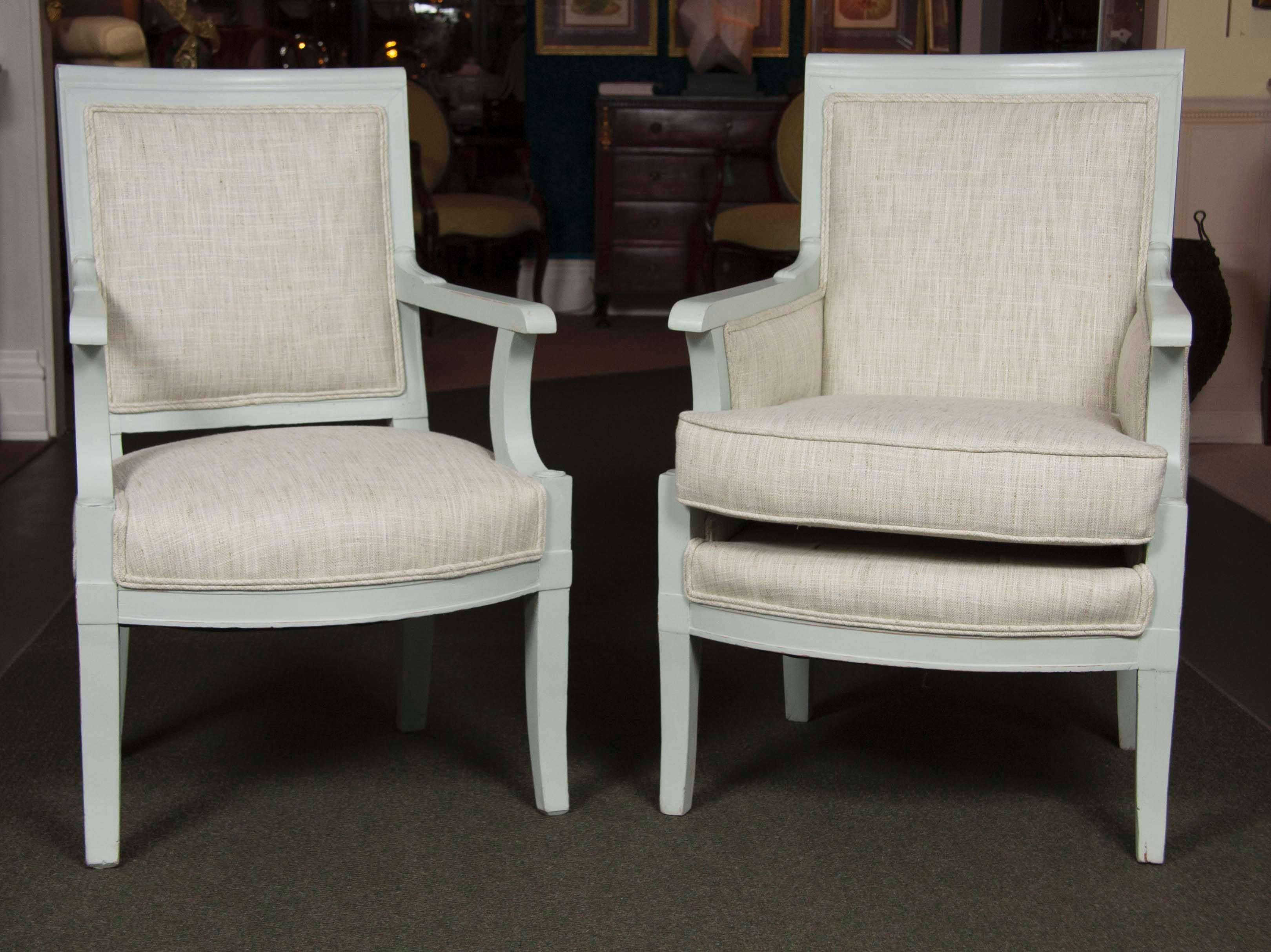 A suite of bergere, fauteuil and footstool painted in Swedish Empire form.