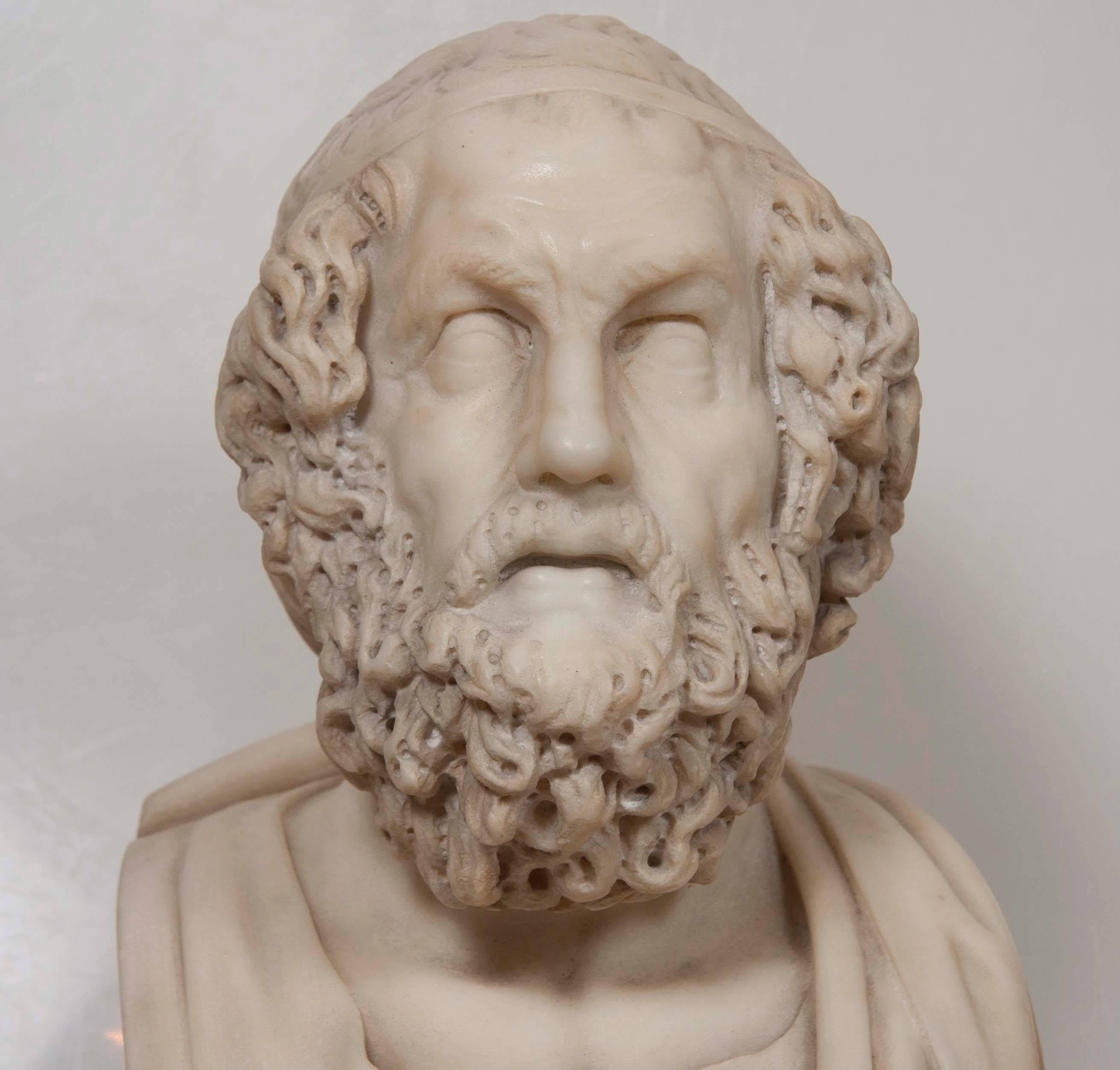 XIXe siècle Buste d'Homer en marbre massif en vente