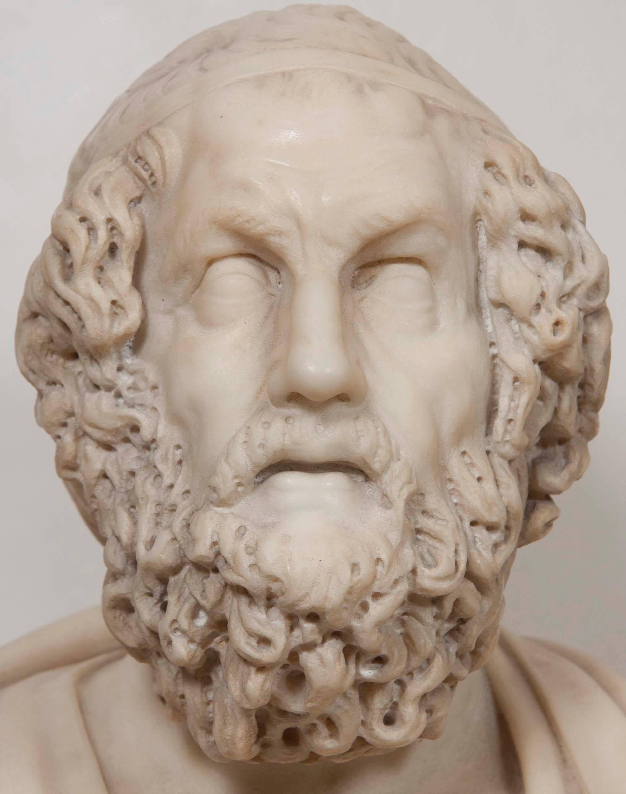European Solid Marble Bust of Homer For Sale