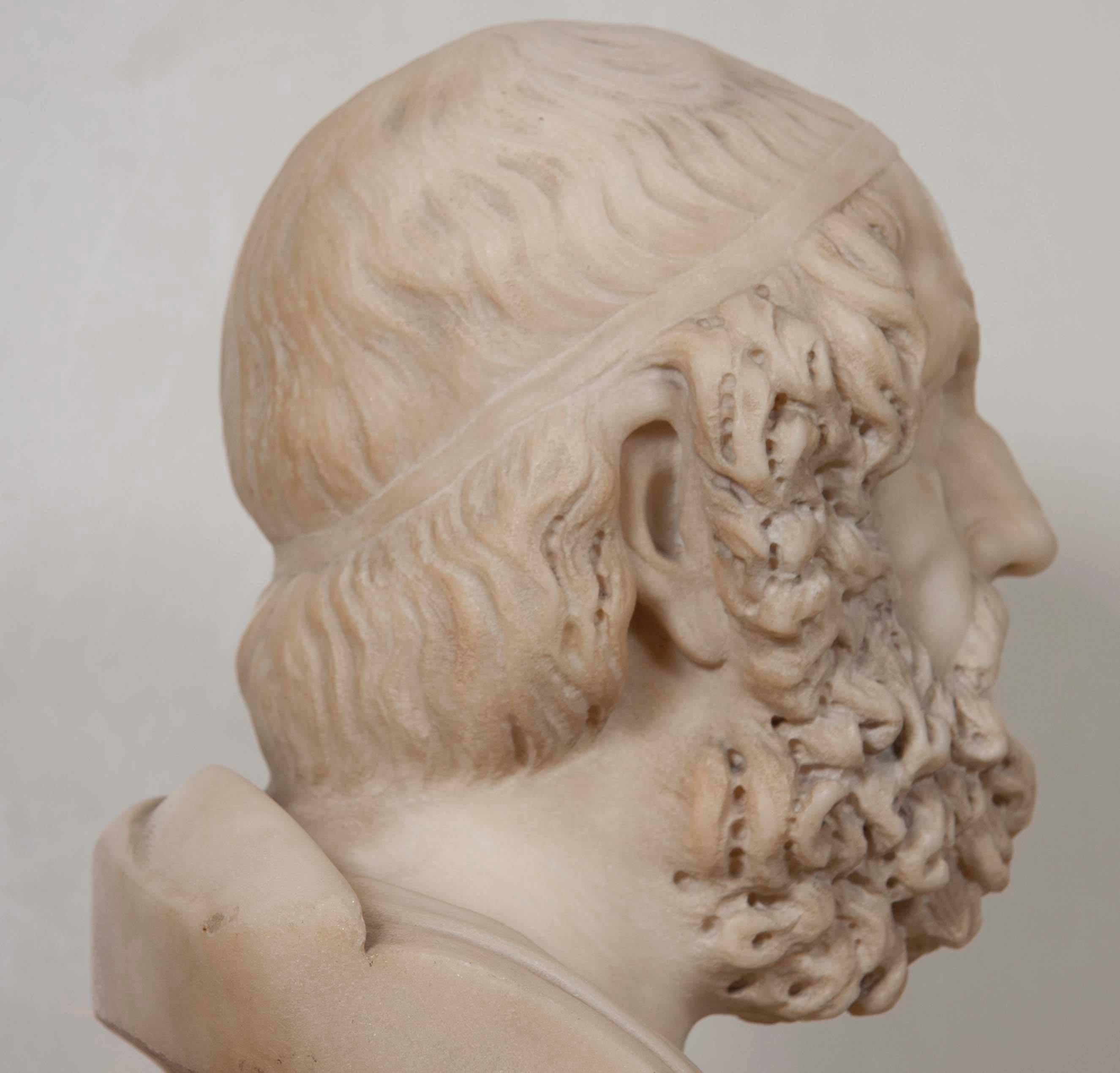 19th Century Solid Marble Bust of Homer For Sale