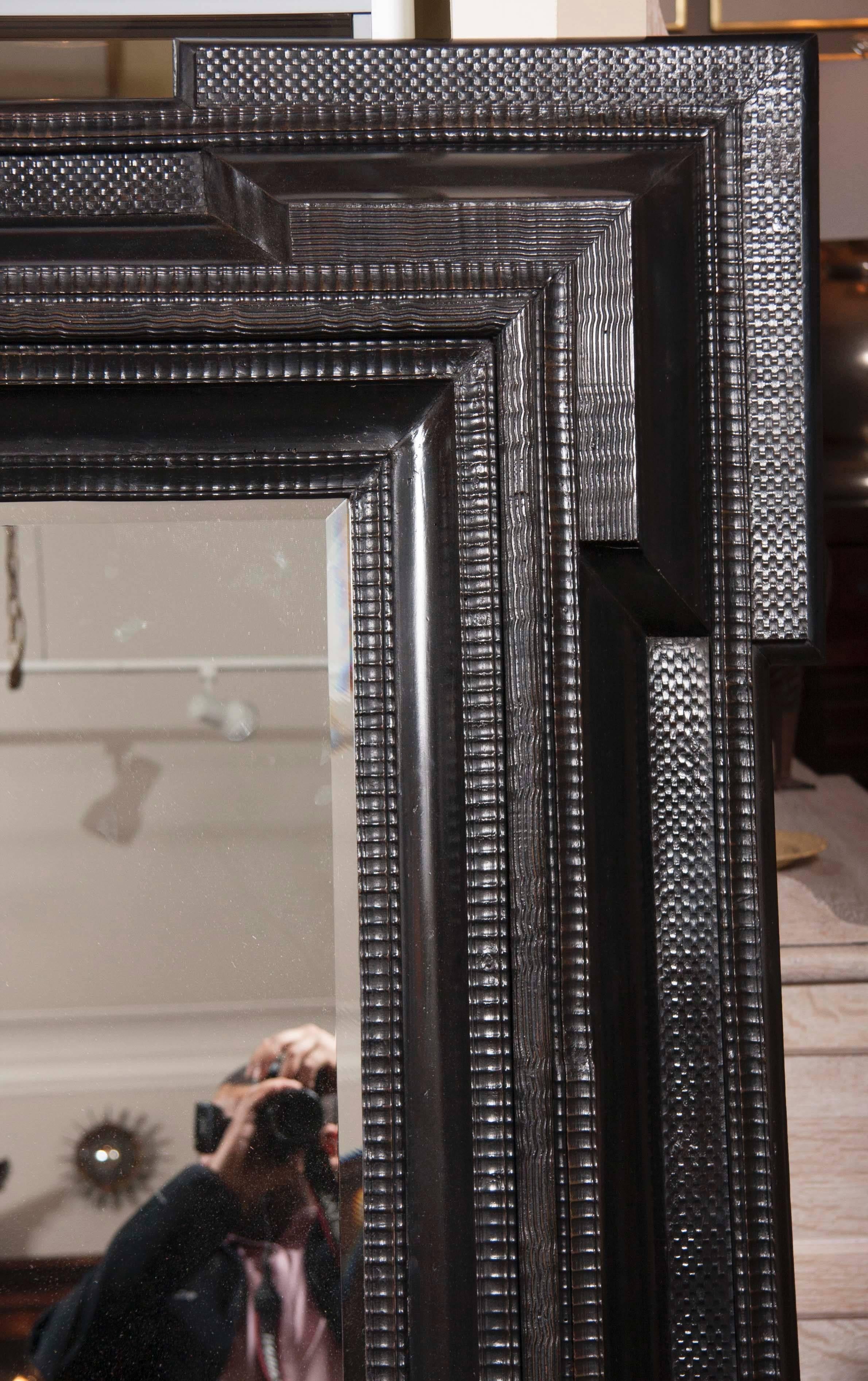 Monumental 19th Century Dutch Ebonized Black Crossetted Corner Framed Mirror 2