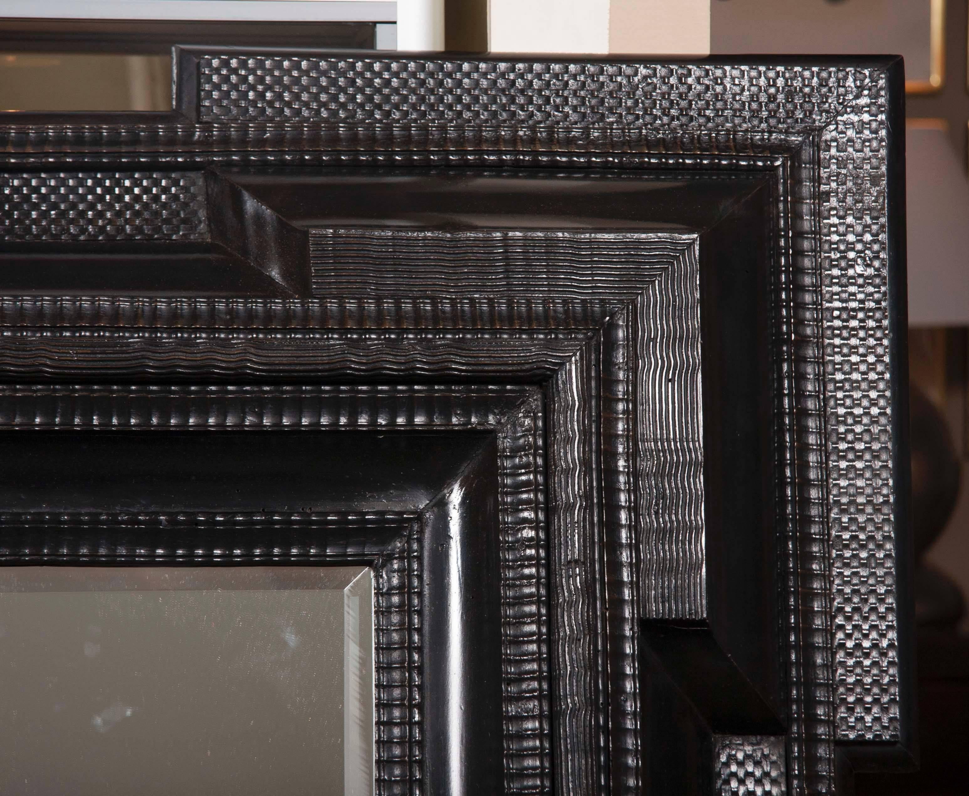 Monumental 19th Century Dutch Ebonized Black Crossetted Corner Framed Mirror 1