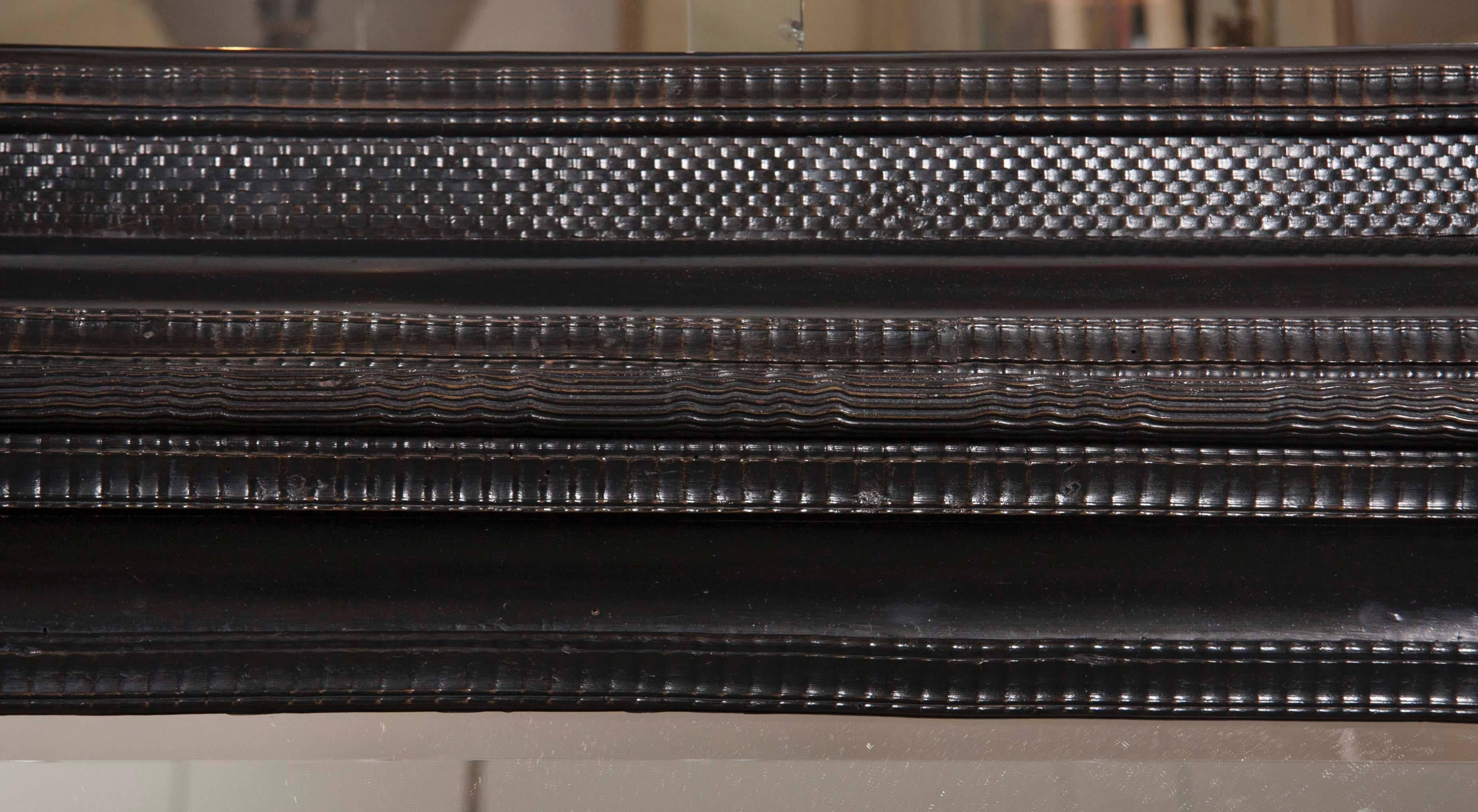 Wood Monumental 19th Century Dutch Ebonized Black Crossetted Corner Framed Mirror