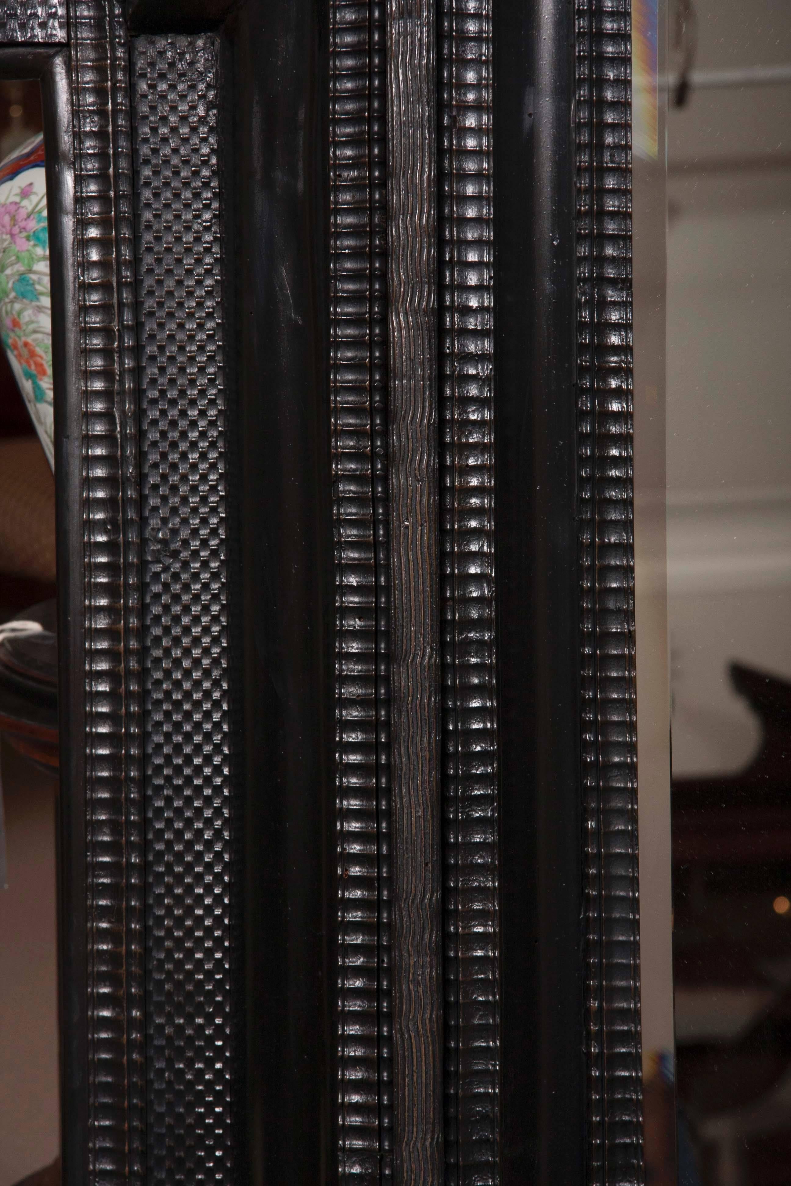 Monumental 19th Century Dutch Ebonized Black Crossetted Corner Framed Mirror 4