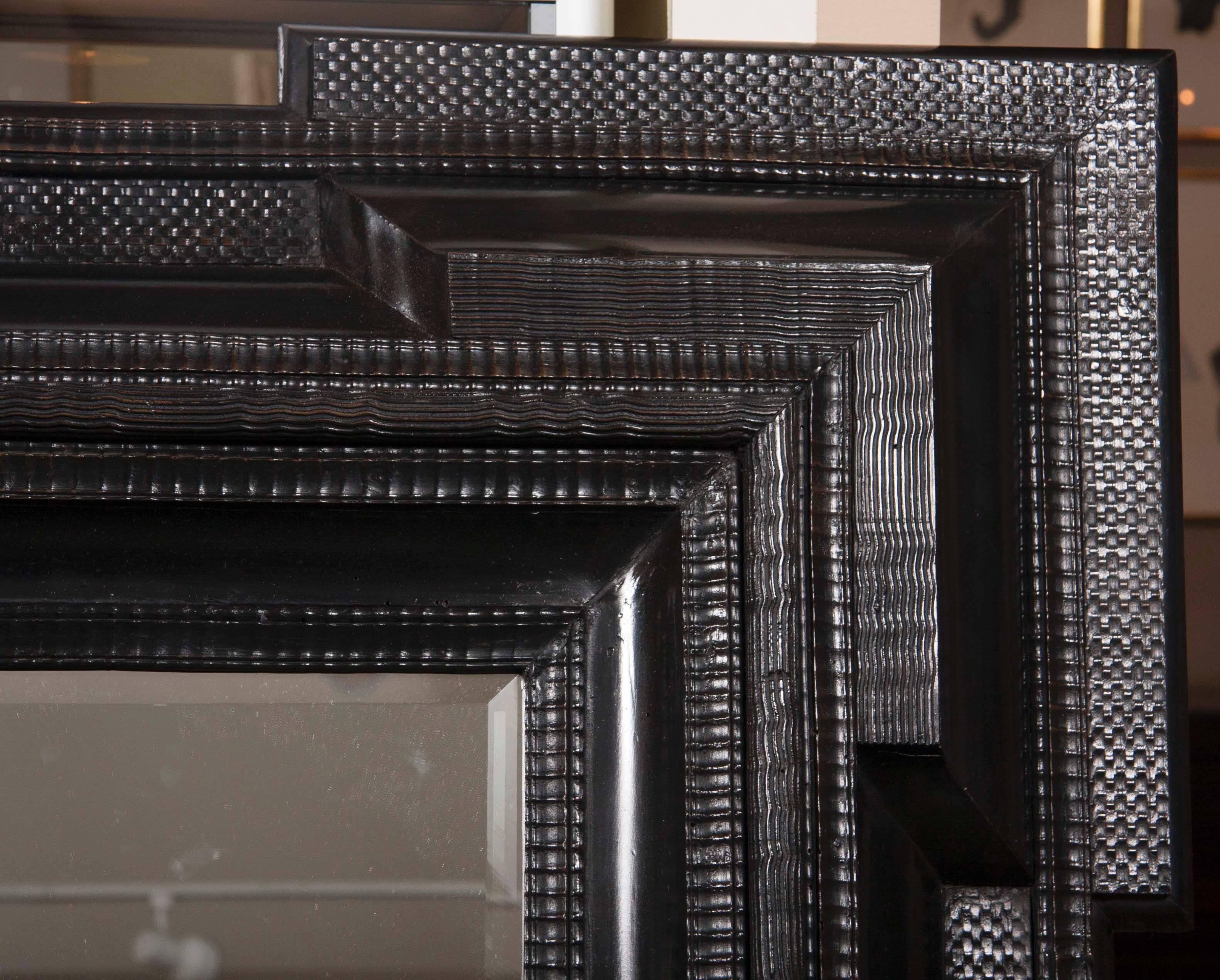 Monumental 19th Century Dutch Ebonized Black Crossetted Corner Framed Mirror 5
