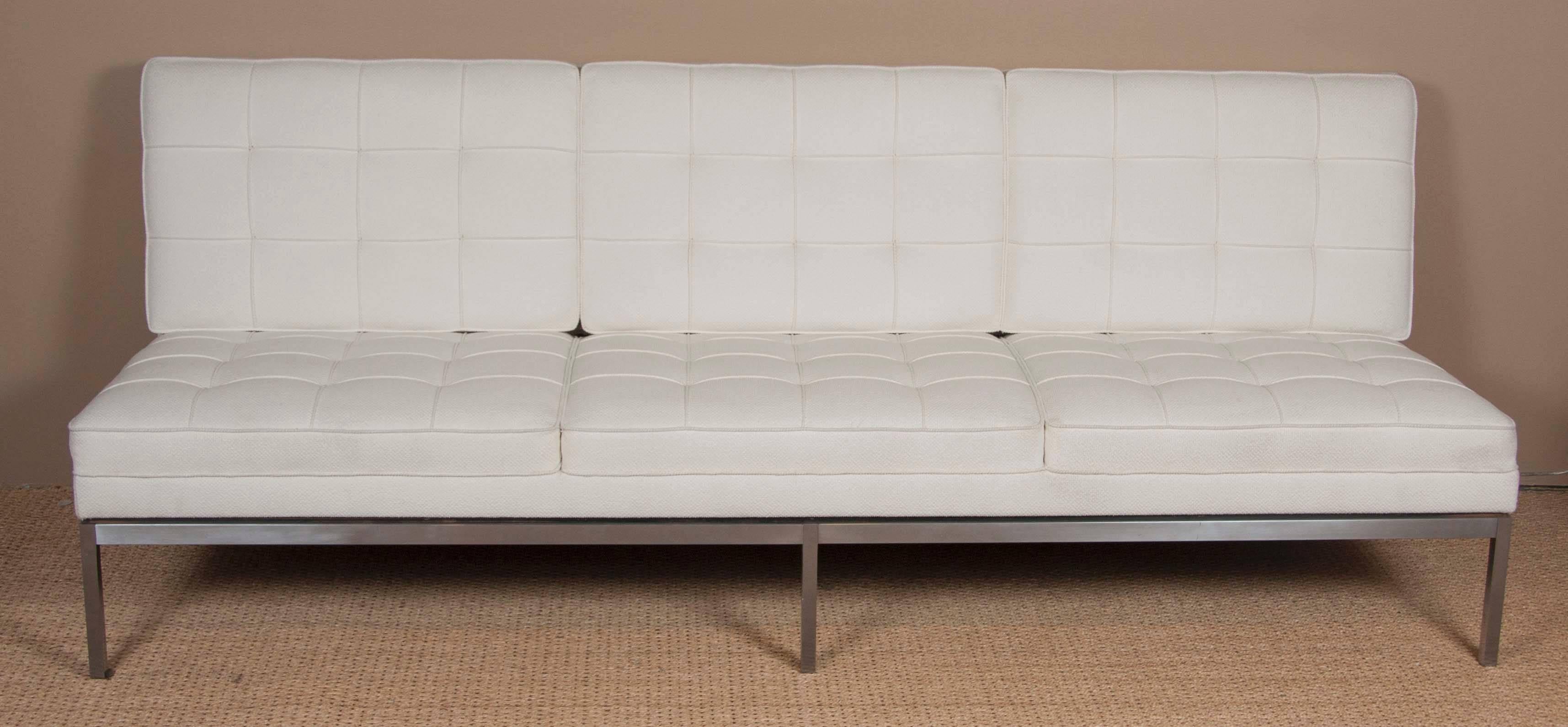 A Florence Knoll for Knoll International sofa with brushed steel base. Reupholstered.