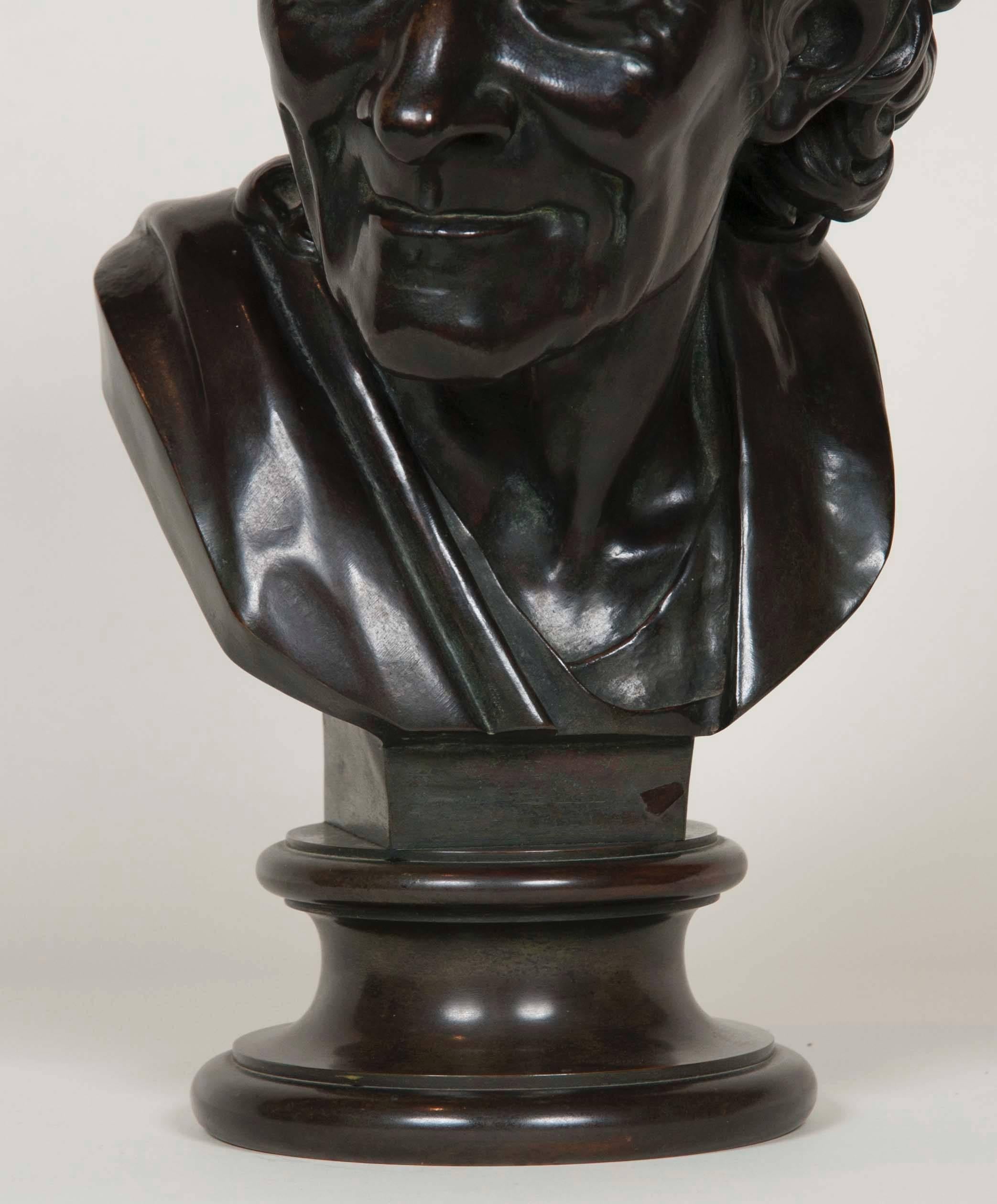 Neoclassical Bronze Bust of Voltaire after Jean Antoine Houdon