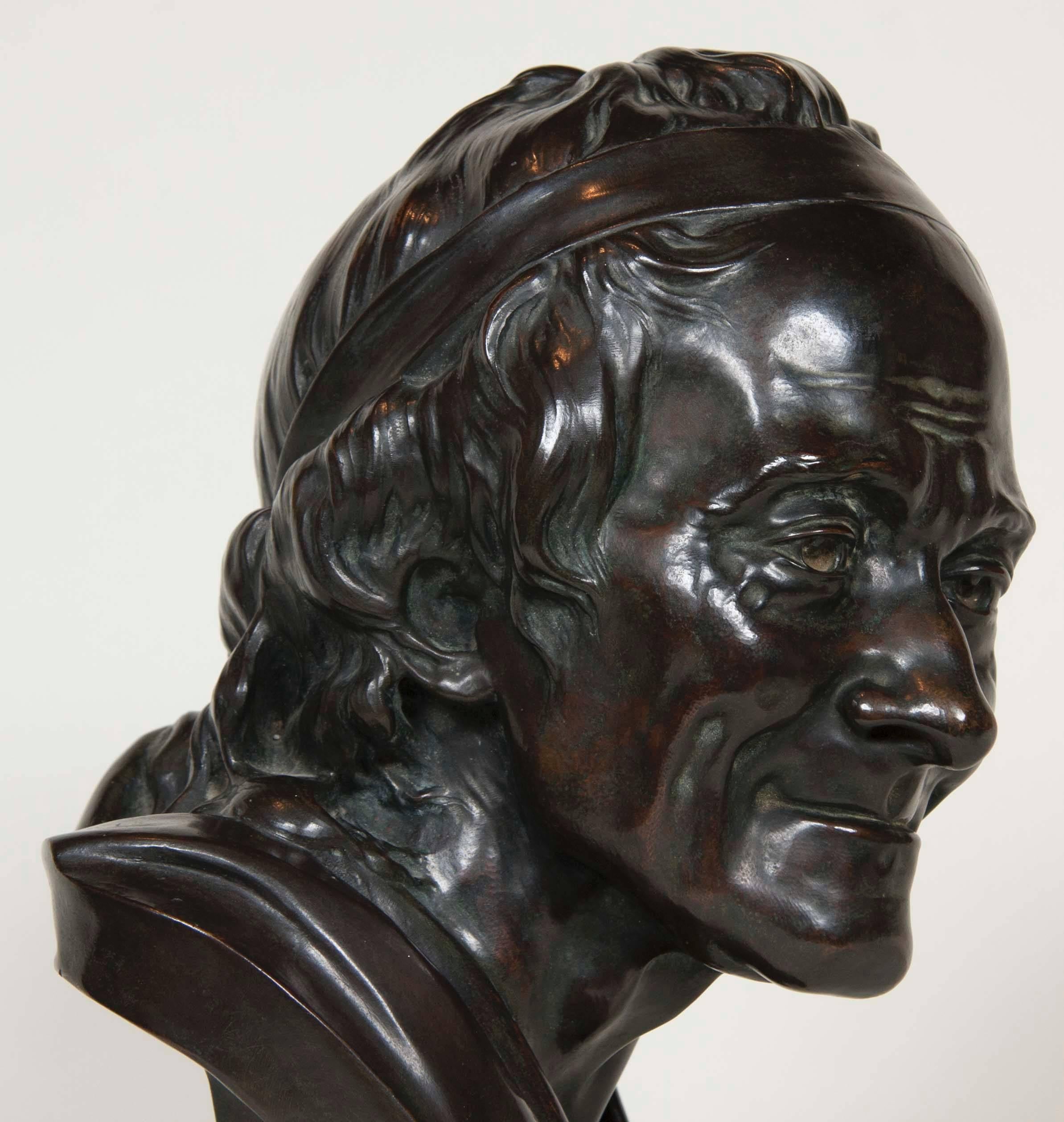 20th Century Bronze Bust of Voltaire after Jean Antoine Houdon